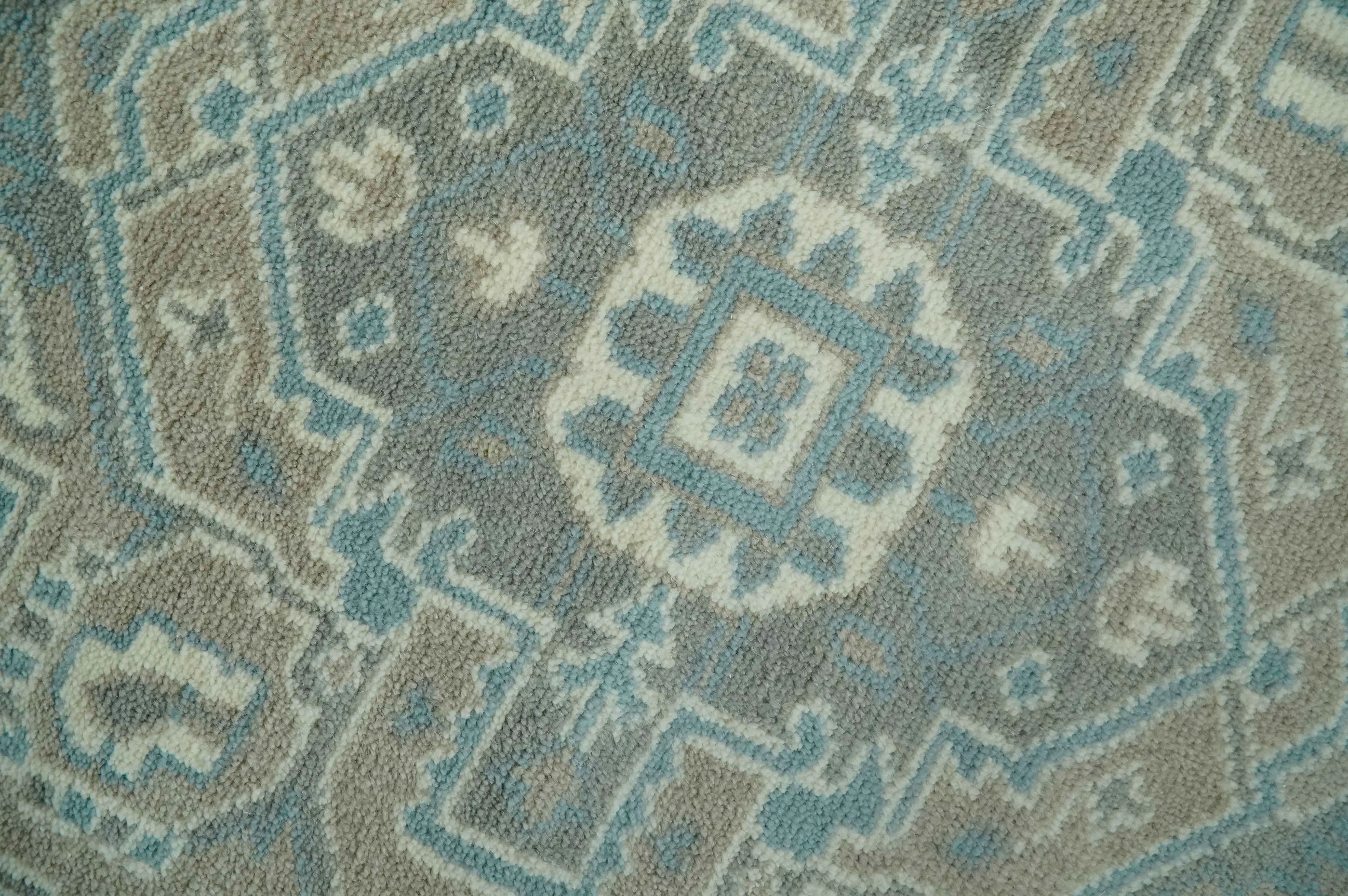 Custom Made Hand Knotted Blue, Ivory, Camel and Gray Traditional Heriz wool rug - The Mayfair Hall