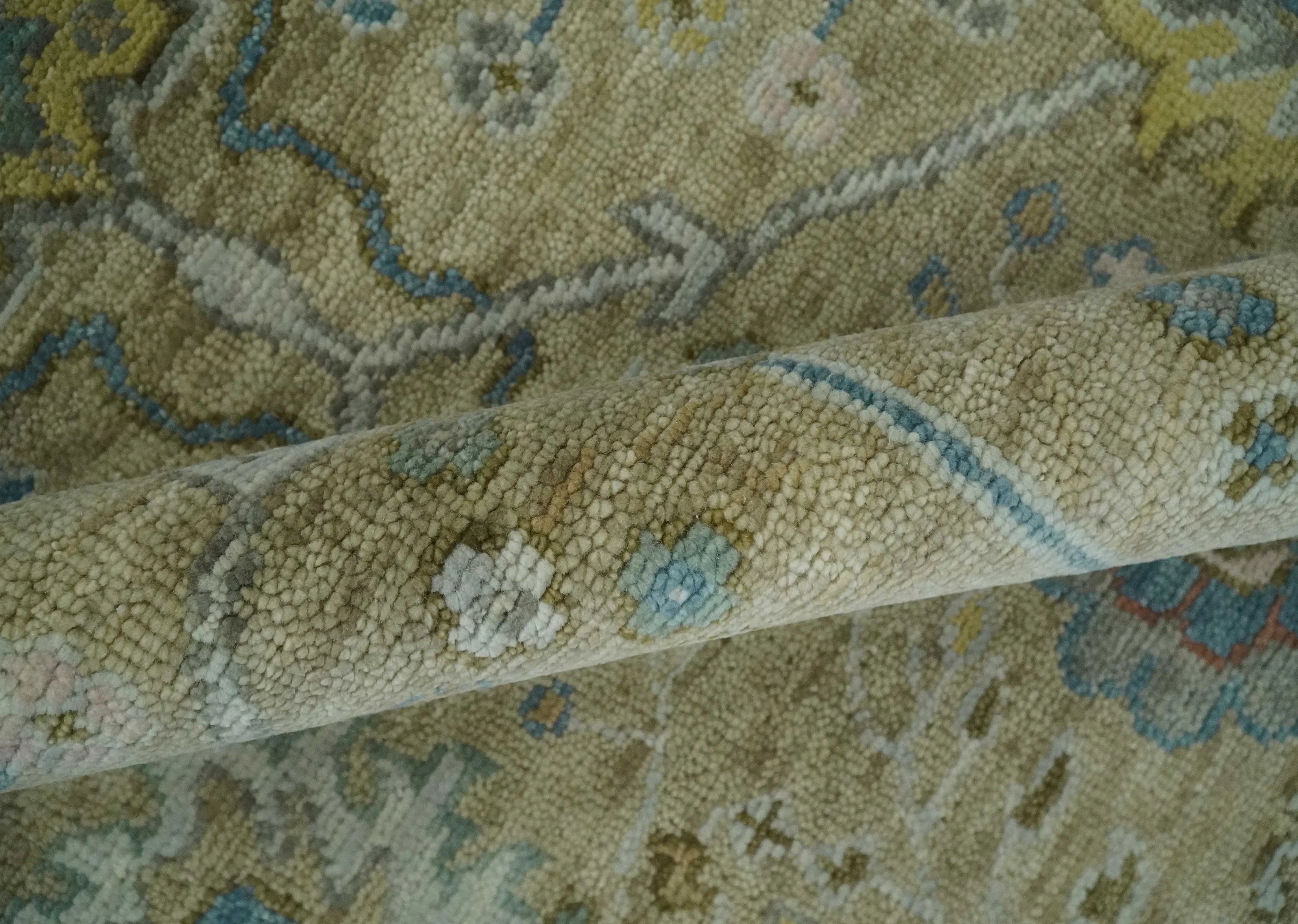 Hand Knotted Beige, Ivory and Gray Traditional Oushak Custom Made Wool Area Rug - The Mayfair Hall