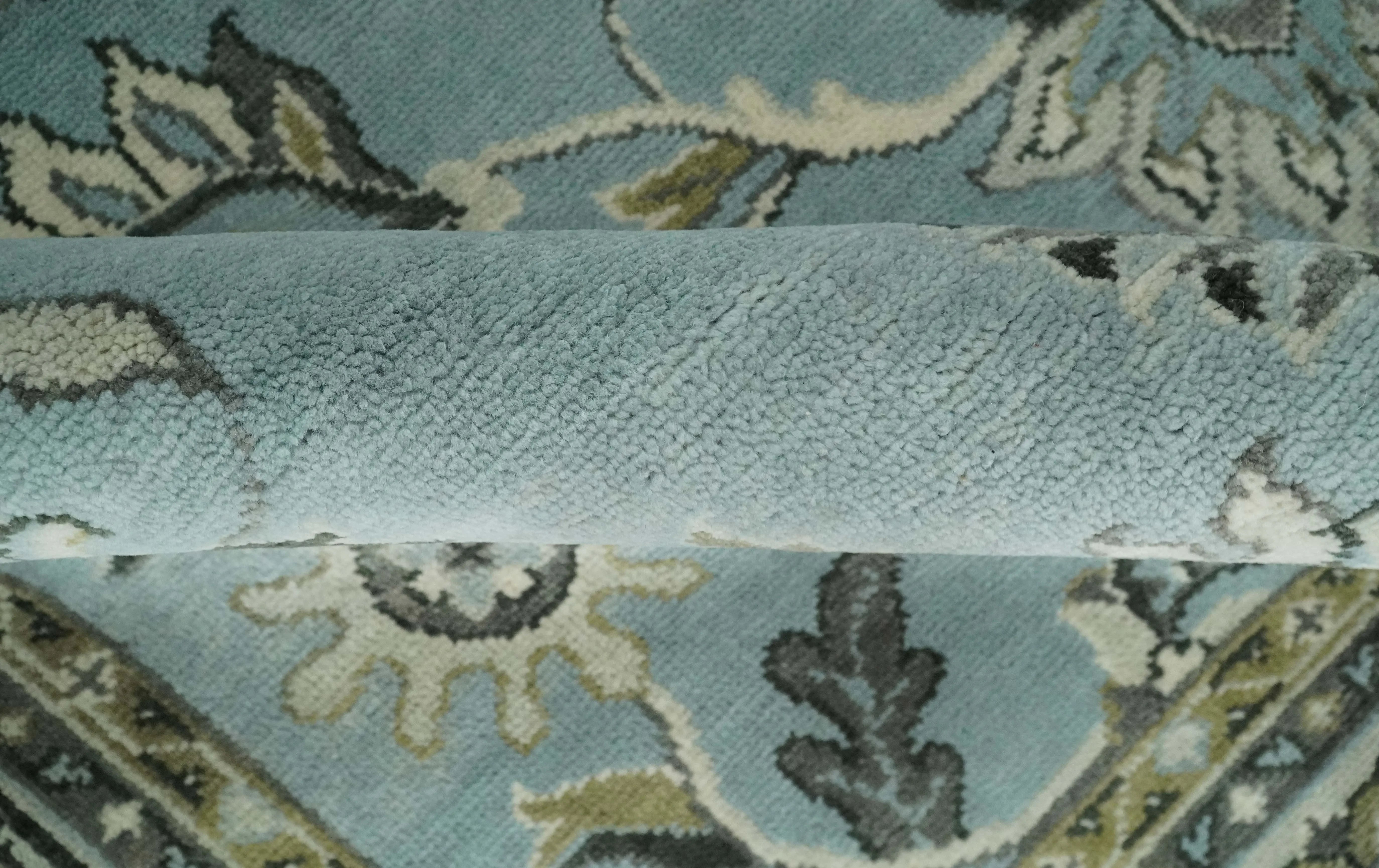 8x10 and 9x12 Antique Hand Knotted Blue and Ivory Traditional Vintage Persian Oushak Wool Rug | TRDCP998912 - The Mayfair Hall