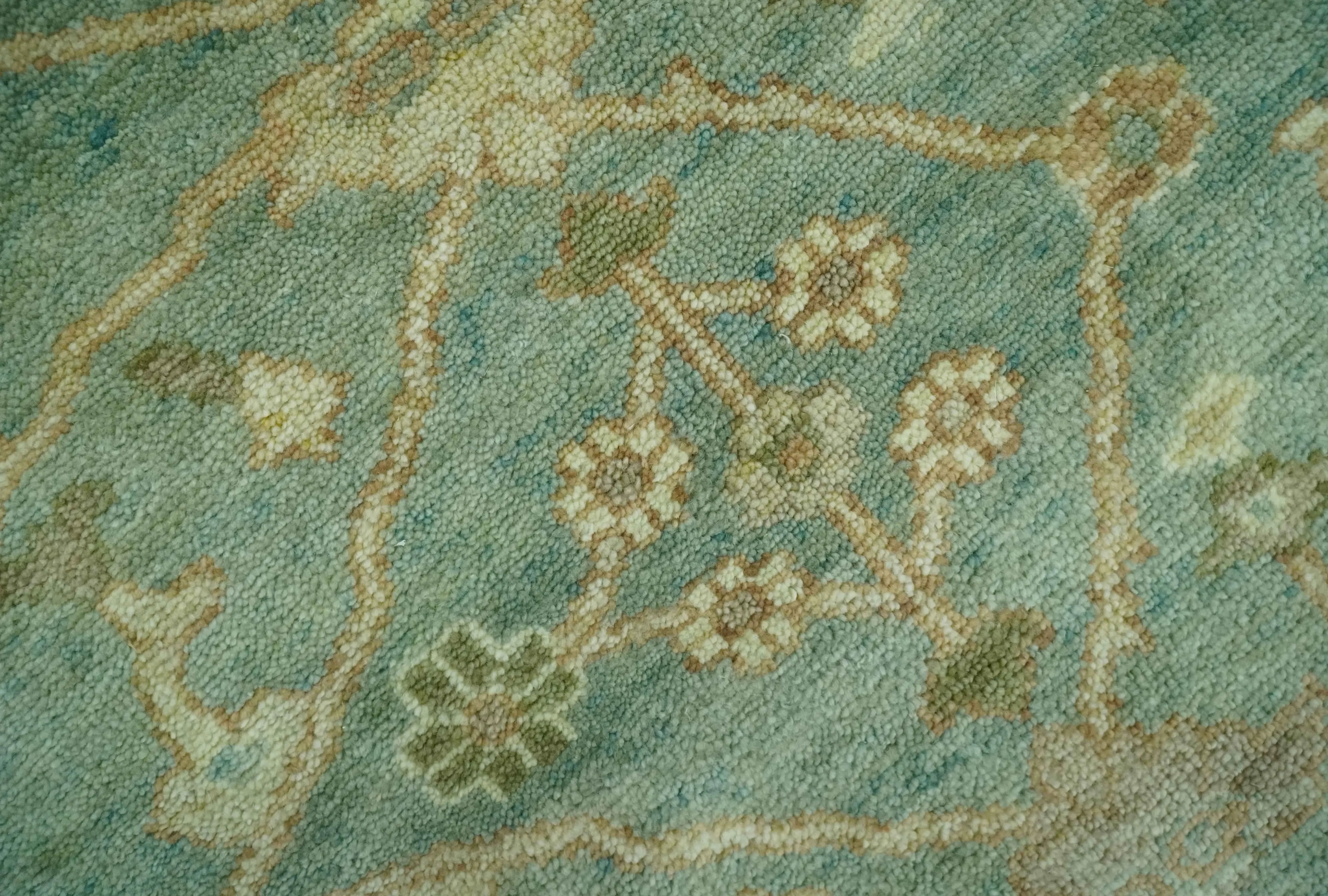 Antique design Green and Beige Traditional Oriental Oushak Custom Made wool area rug - The Mayfair Hall