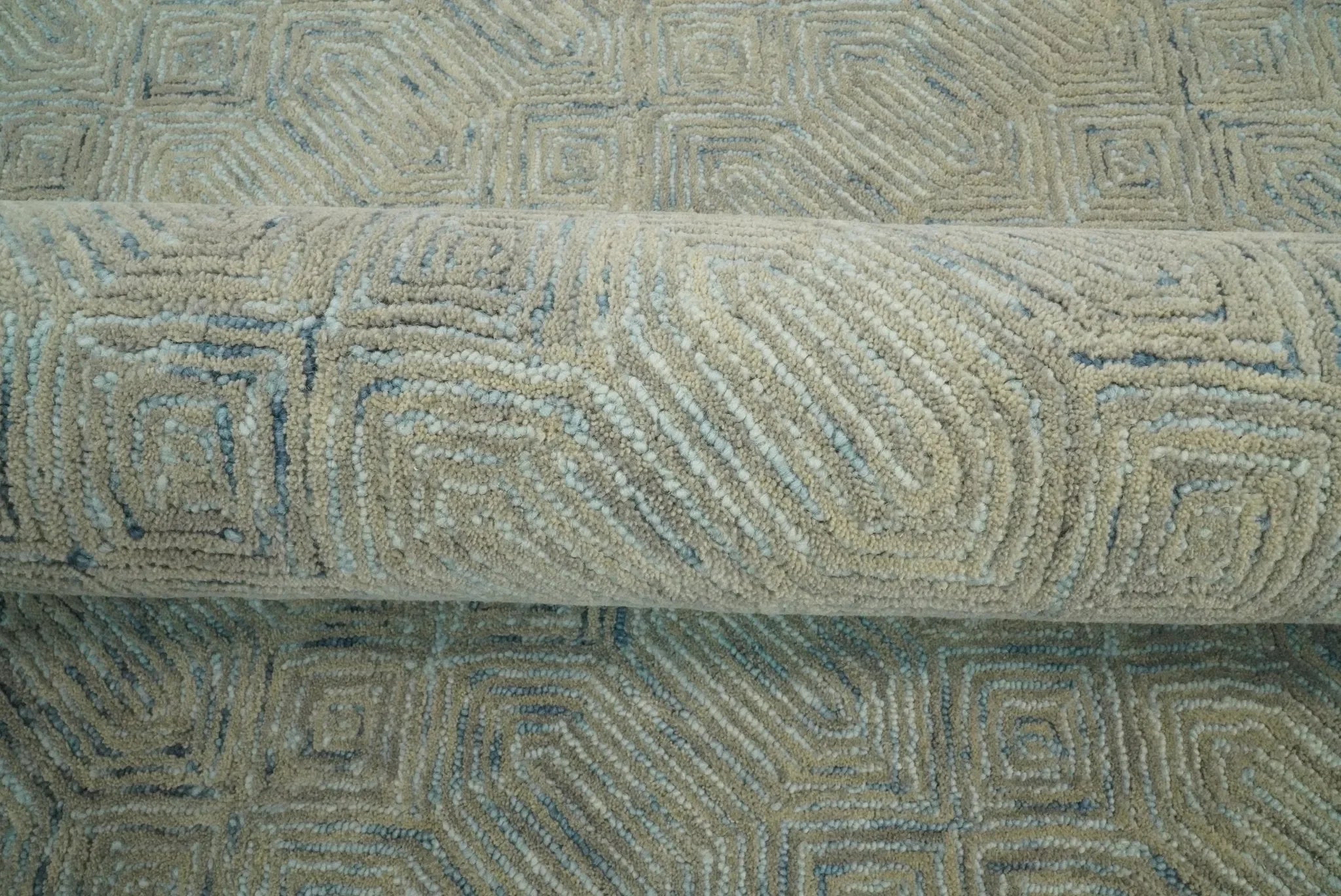 5x8 and 8x10 Hand Made Woolen Modern Camel and Blue Area Rug | EVE004 - The Mayfair Hall