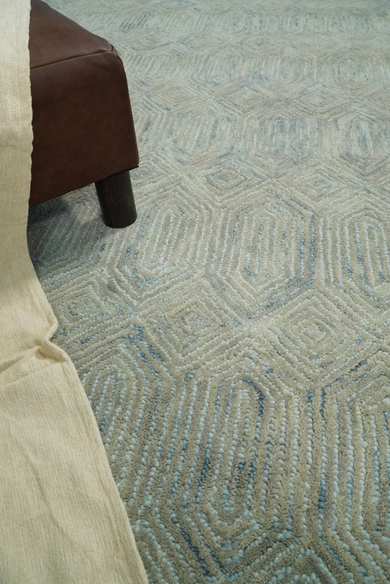 5x8 and 8x10 Hand Made Woolen Modern Camel and Blue Area Rug | EVE004 - The Mayfair Hall