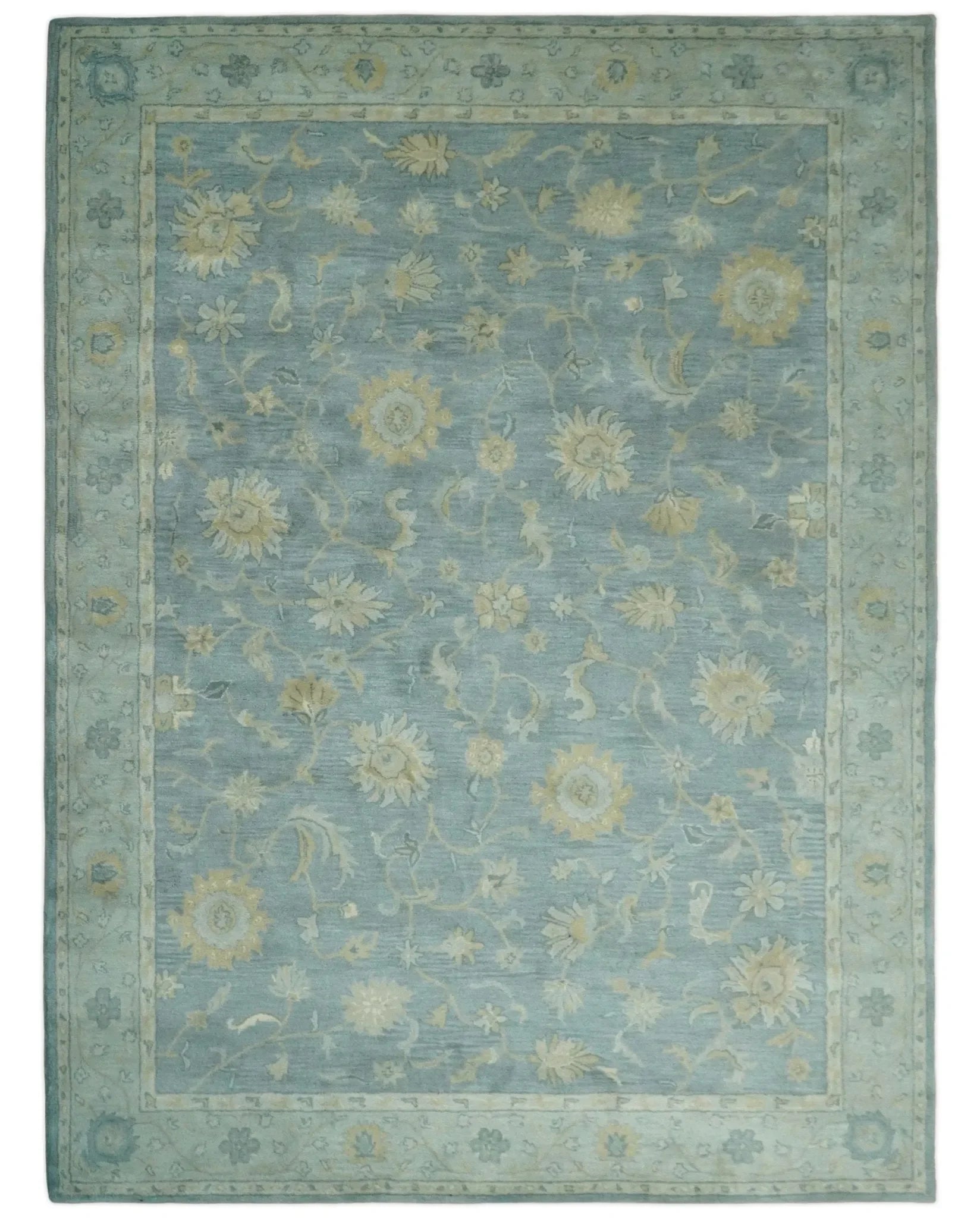 5x8 and 9x12 Handmade Classic Vintage Design Blue and Silver Wool Area Rug | TRDCP12158 - The Mayfair Hall