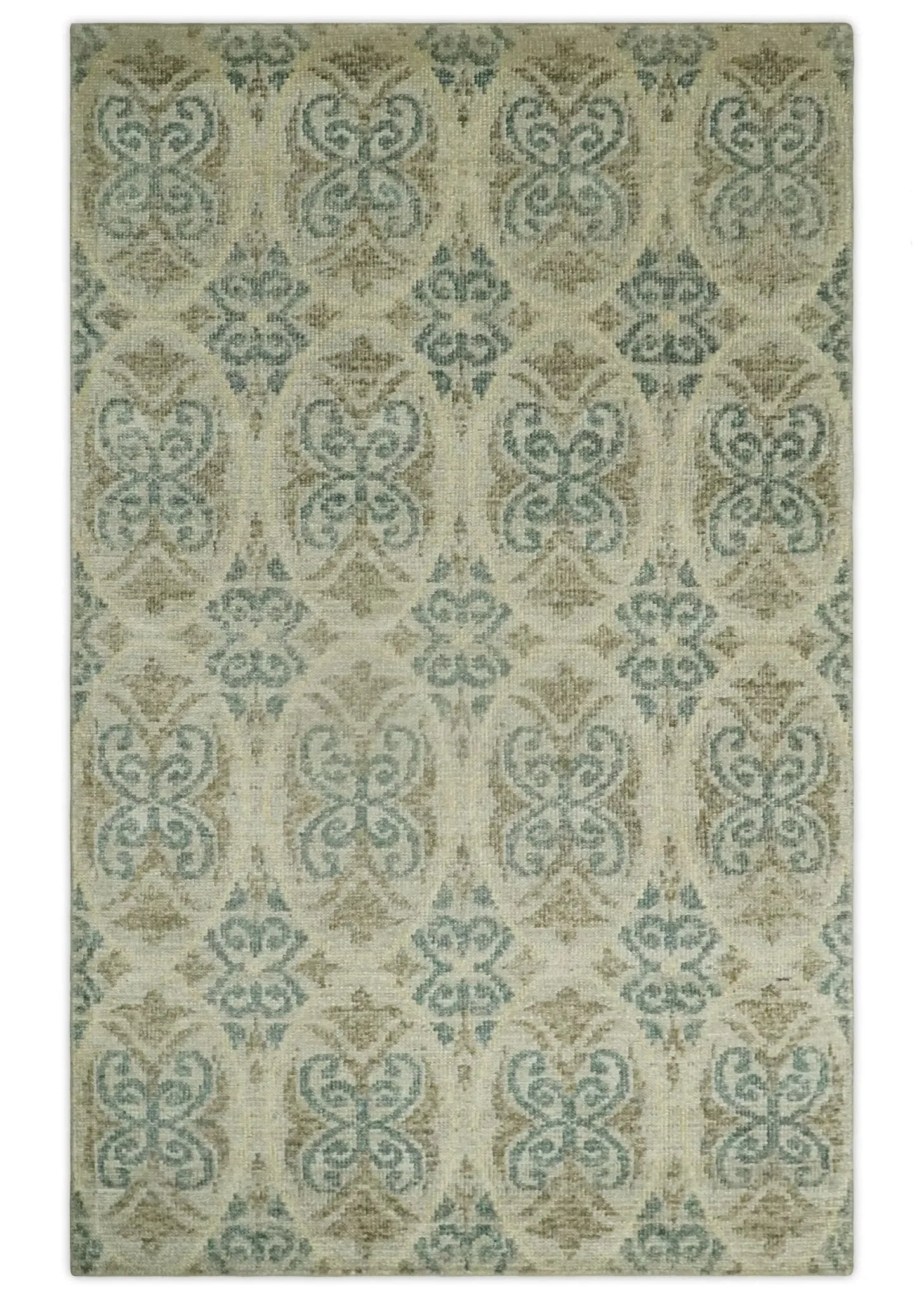 5x8 Hand Knotted Beige, Blue and Camel Modern Persian Style Contemporary Bamboo Silk Area Rug | OP71 - The Mayfair Hall