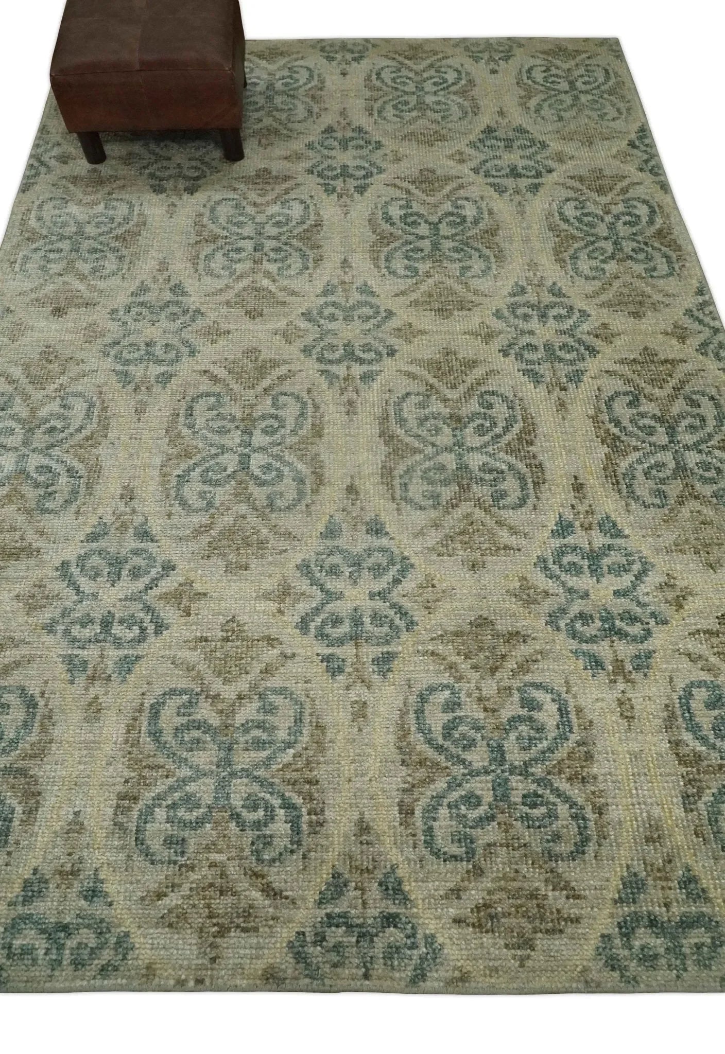 5x8 Hand Knotted Beige, Blue and Camel Modern Persian Style Contemporary Bamboo Silk Area Rug | OP71 - The Mayfair Hall