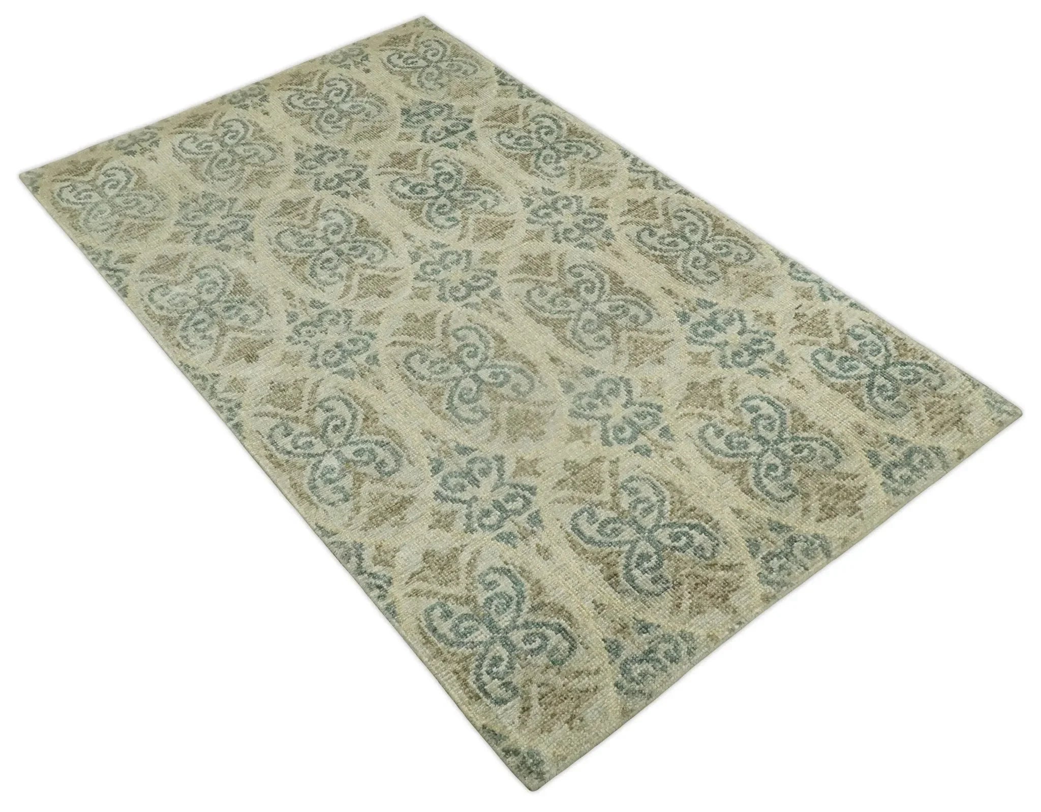 5x8 Hand Knotted Beige, Blue and Camel Modern Persian Style Contemporary Bamboo Silk Area Rug | OP71 - The Mayfair Hall