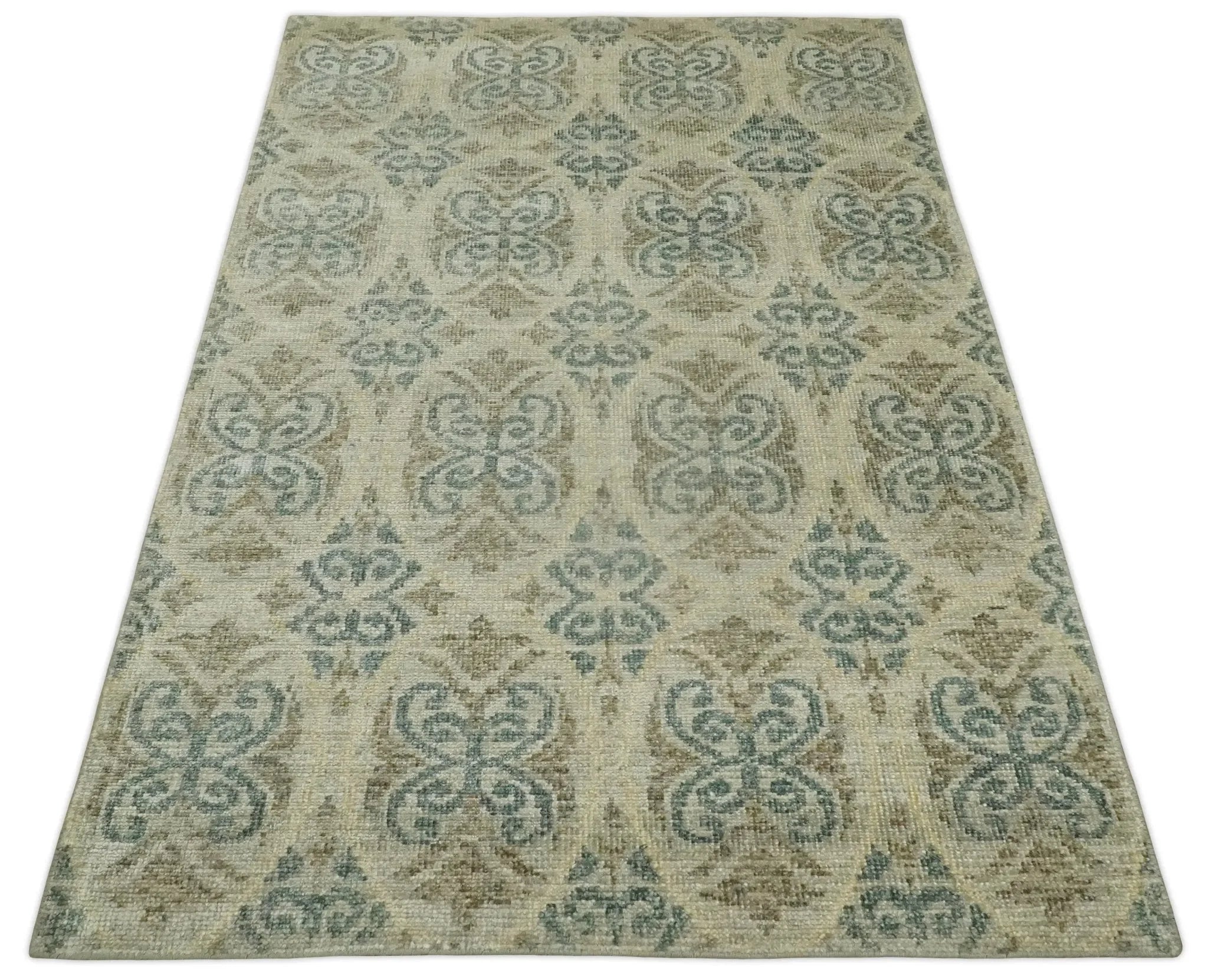 5x8 Hand Knotted Beige, Blue and Camel Modern Persian Style Contemporary Bamboo Silk Area Rug | OP71 - The Mayfair Hall