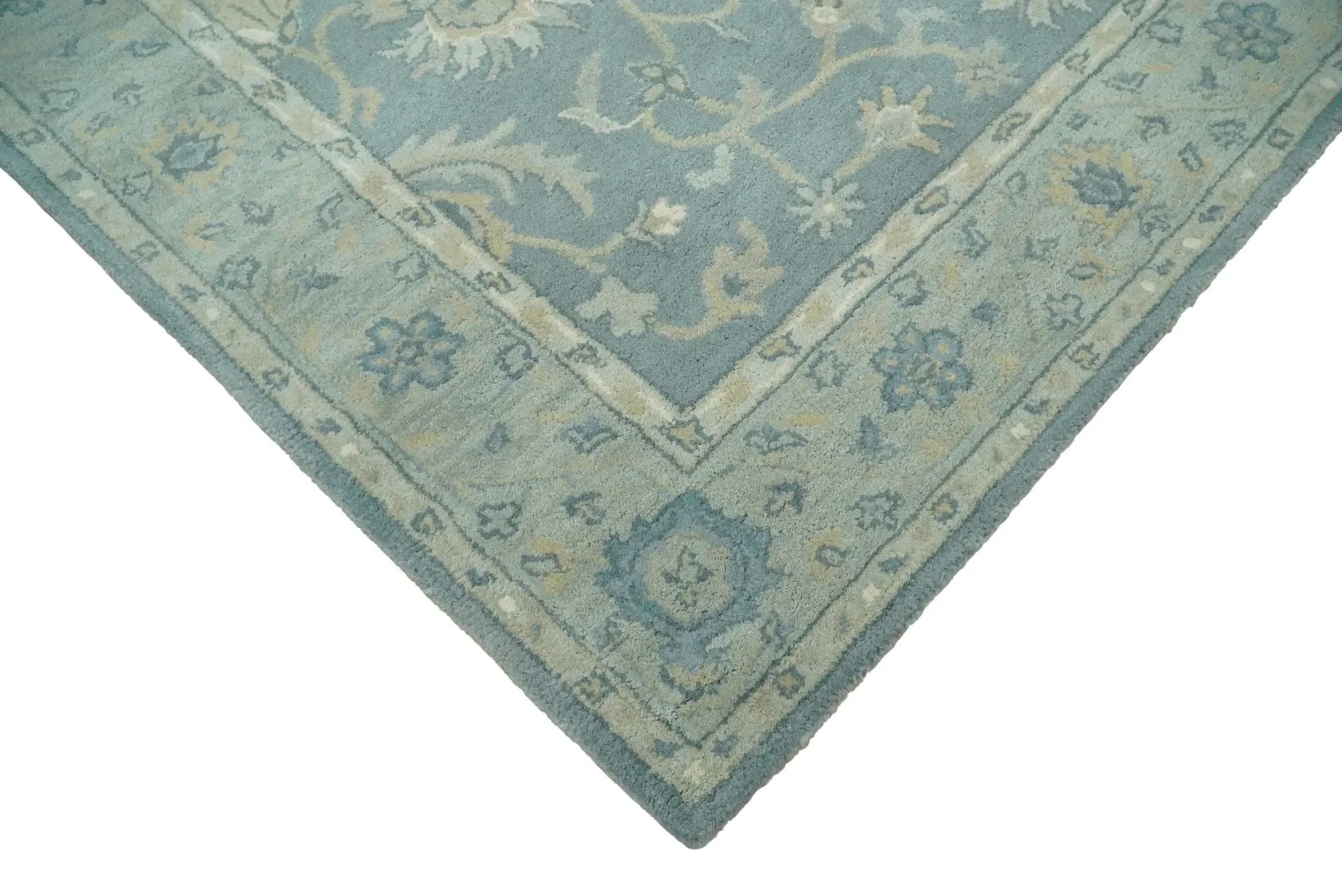 5x8 and 9x12 Handmade Classic Vintage Design Blue and Silver Wool Area Rug | TRDCP12158 - The Mayfair Hall