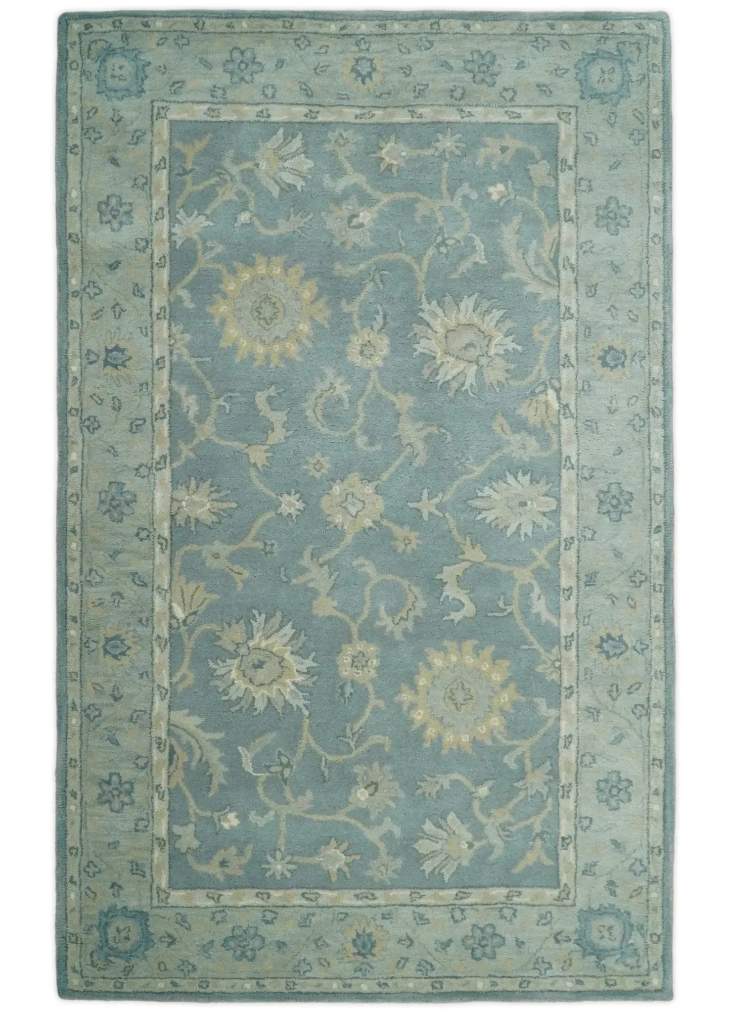 5x8 and 9x12 Handmade Classic Vintage Design Blue and Silver Wool Area Rug | TRDCP12158 - The Mayfair Hall