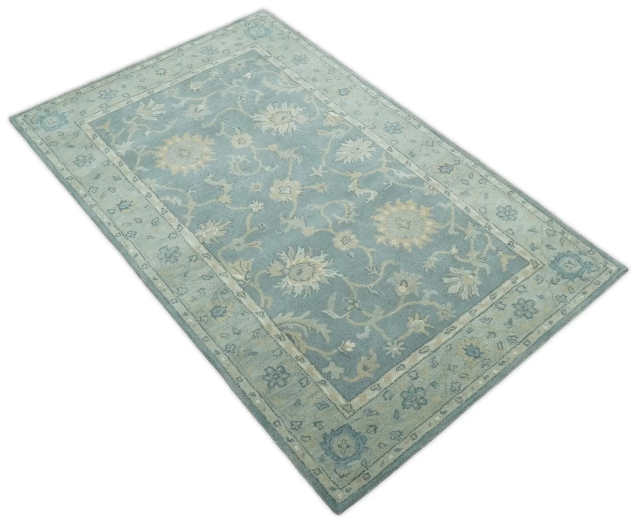 5x8 and 9x12 Handmade Classic Vintage Design Blue and Silver Wool Area Rug | TRDCP12158 - The Mayfair Hall