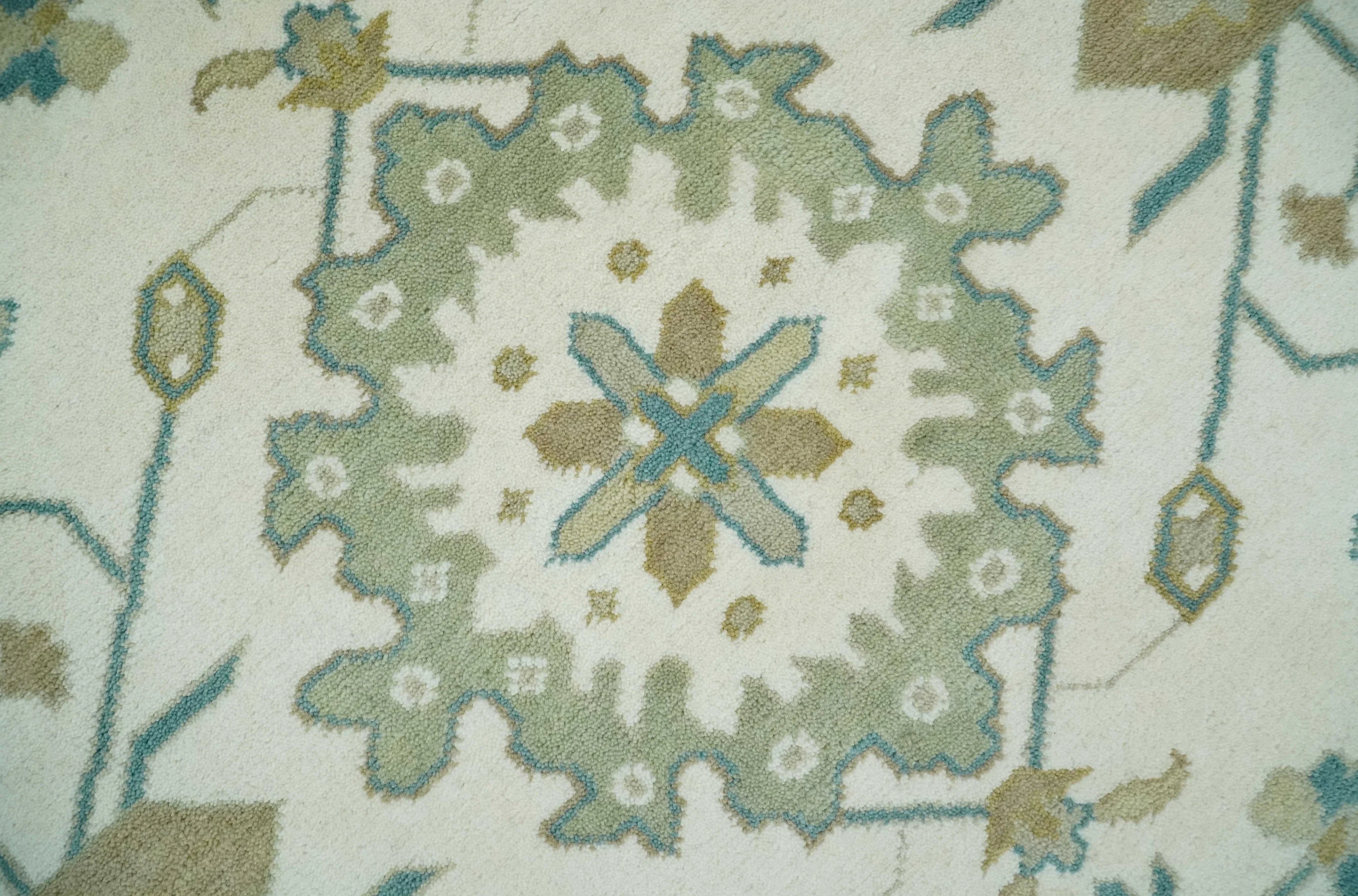 Hand Knotted Ivory, Beige and Teal Antique look Traditional Oushak Multi Size Wool Area Rug - The Mayfair Hall