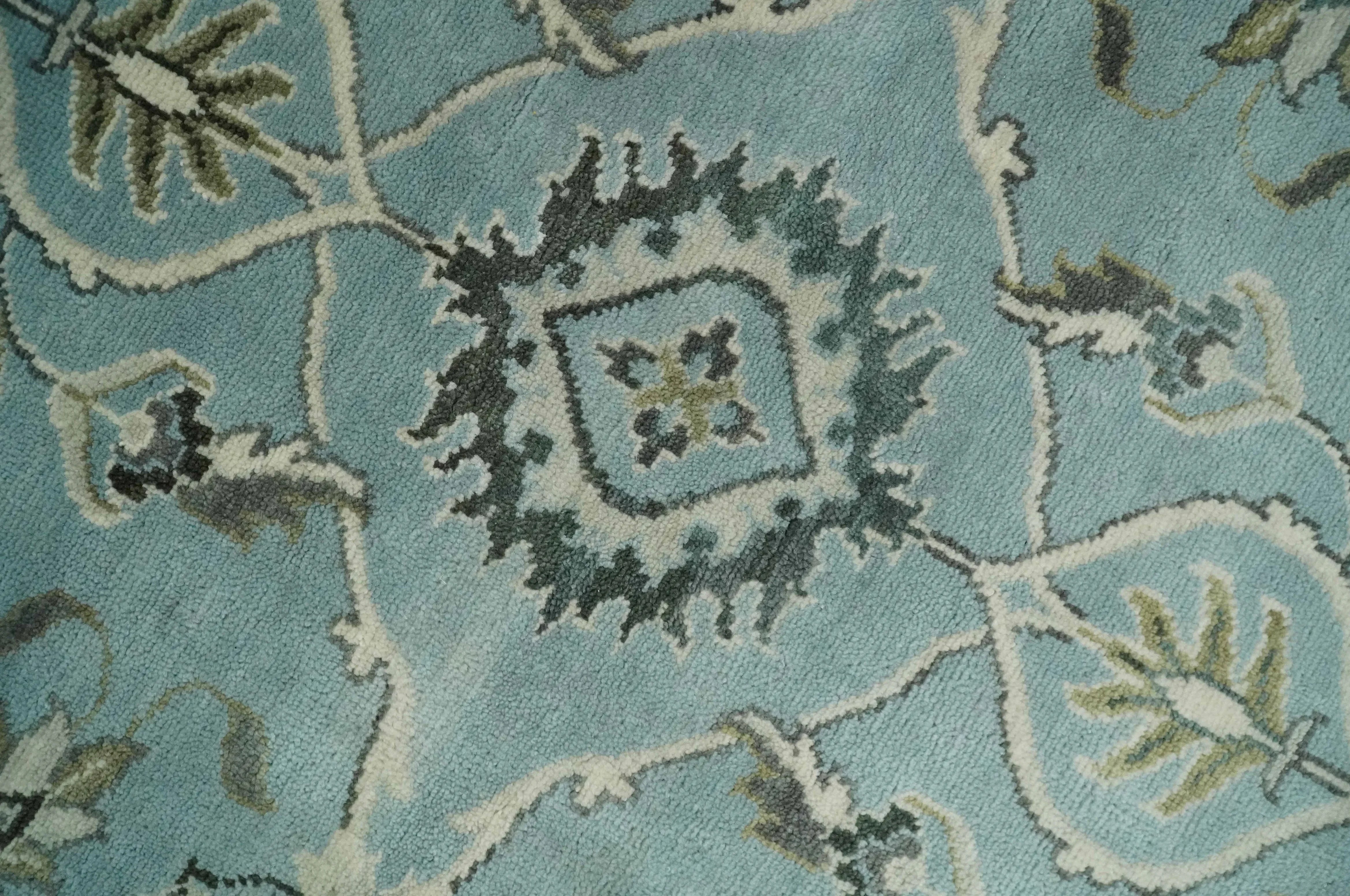 8x10 and 9x12 Antique Hand Knotted Blue and Ivory Traditional Vintage Persian Oushak Wool Rug | TRDCP998912 - The Mayfair Hall