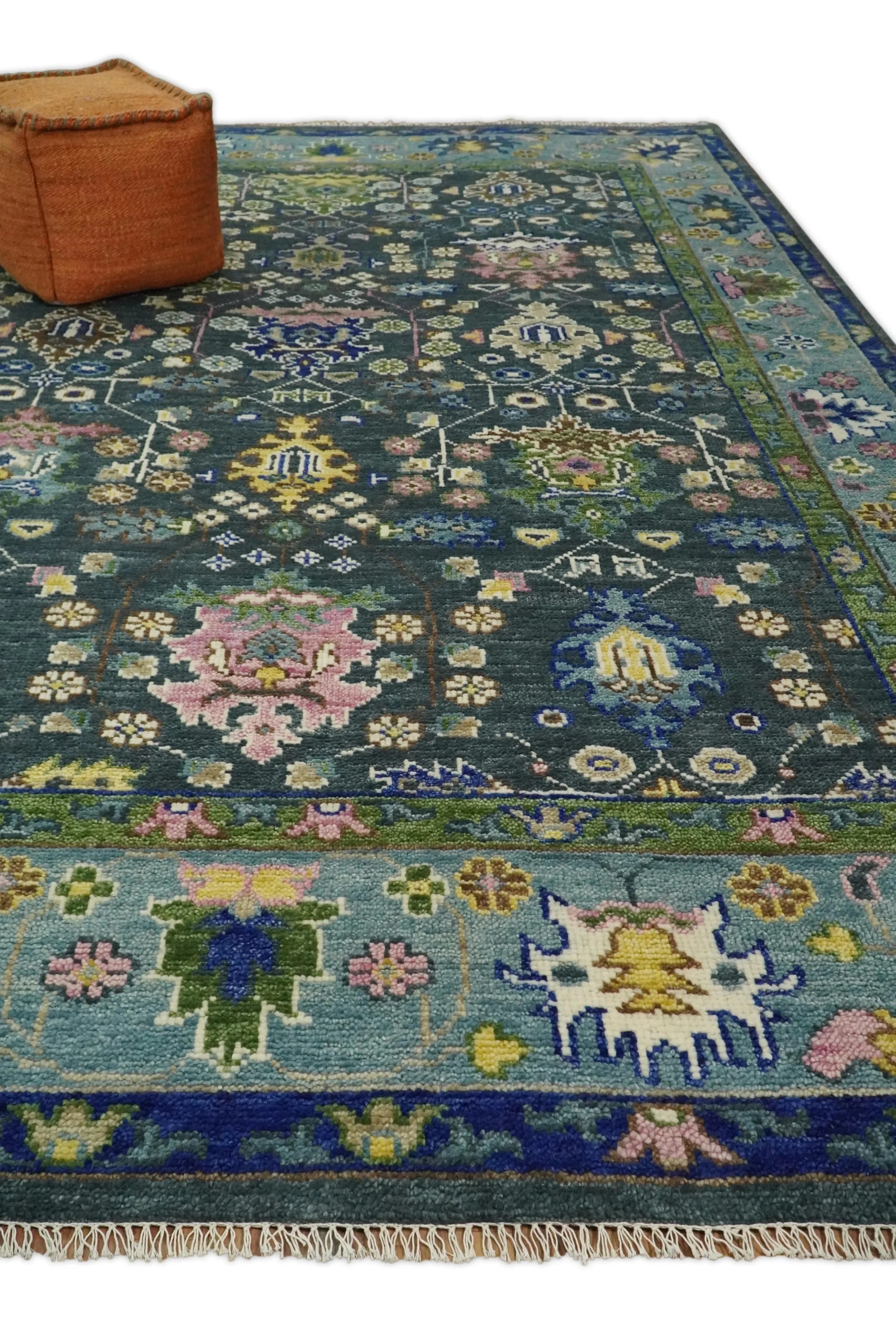 Antique Hand Knotted Blue Traditional Turkish Vintage Oushak Custom Made Wool Area Rug - The Mayfair Hall