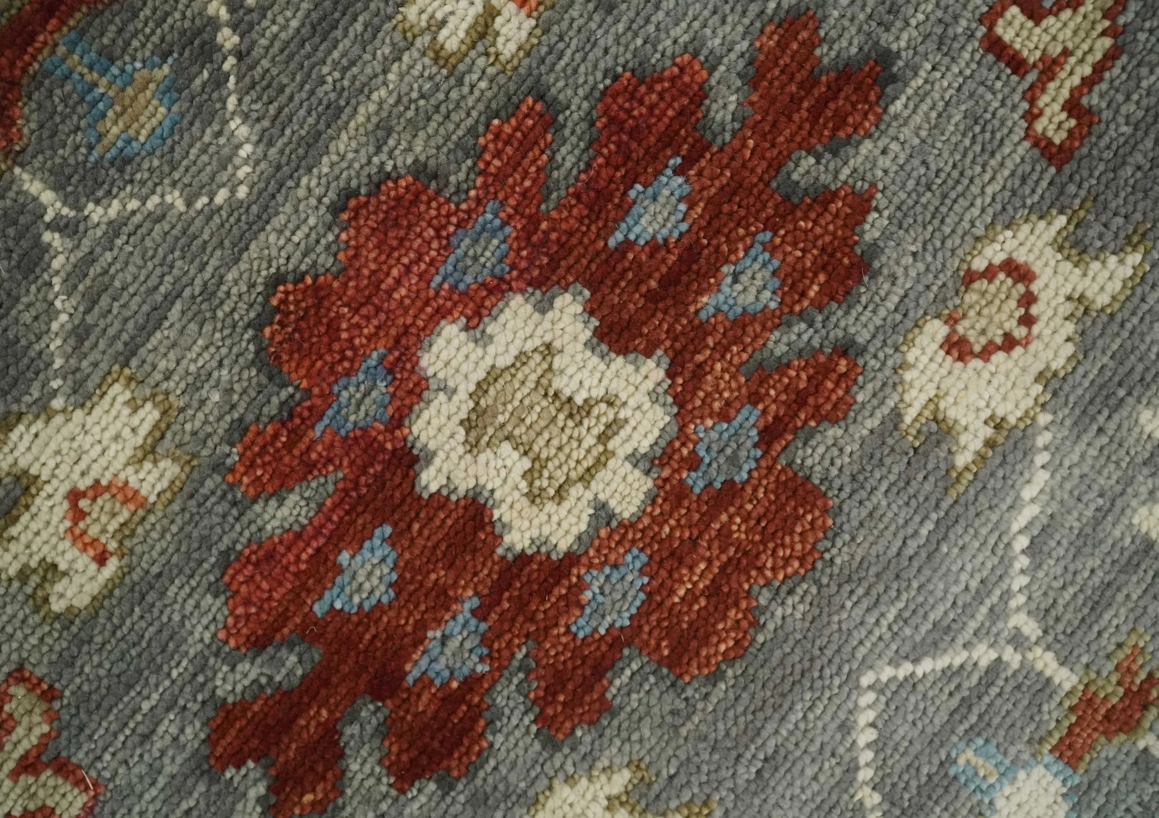 Hand Knotted Living Room Rug Charcoal, Red and Beige Traditional Vintage Style Custom Made Wool Area Rug - The Mayfair Hall