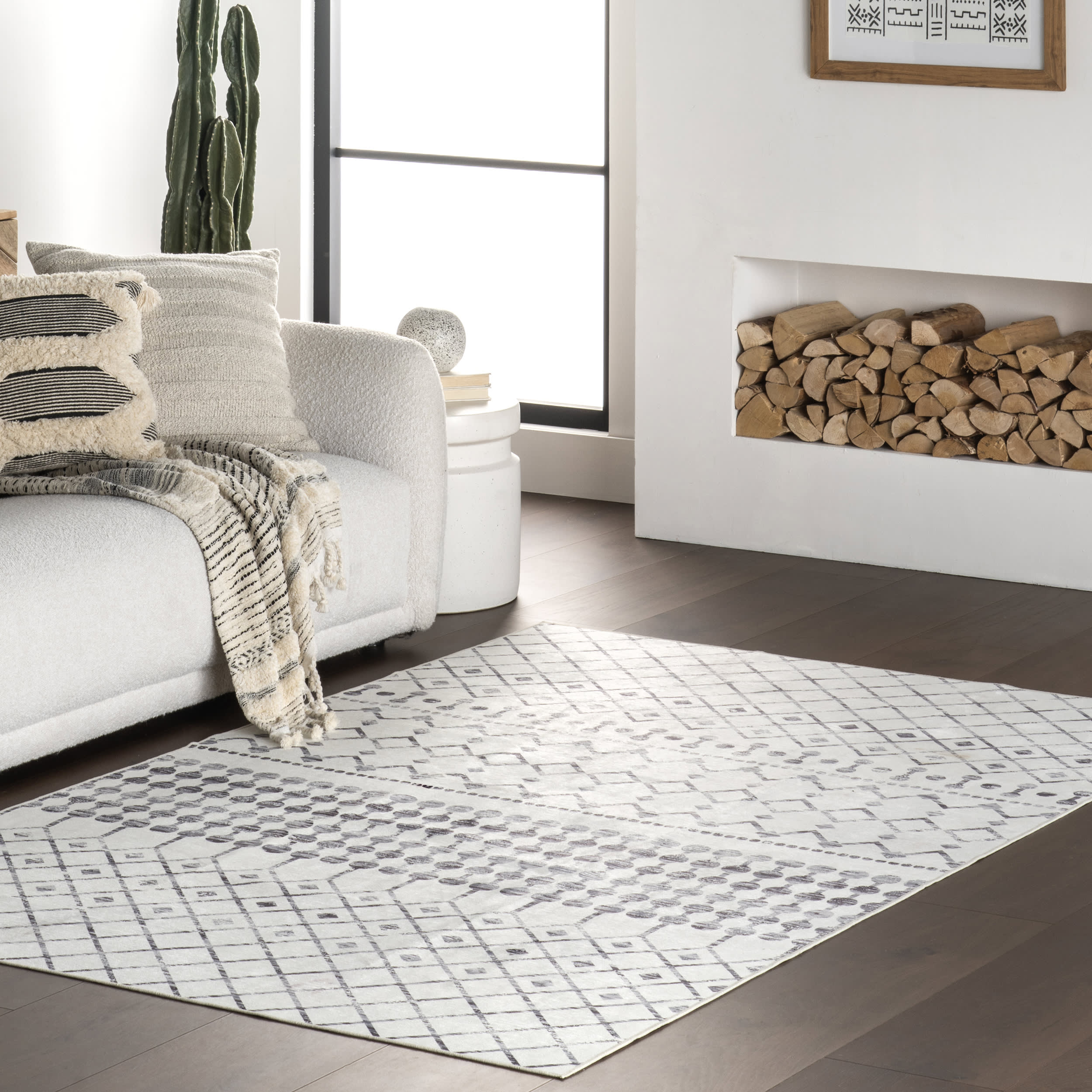 Moroccan Trellis Spill Proof Washable Rug | Grey