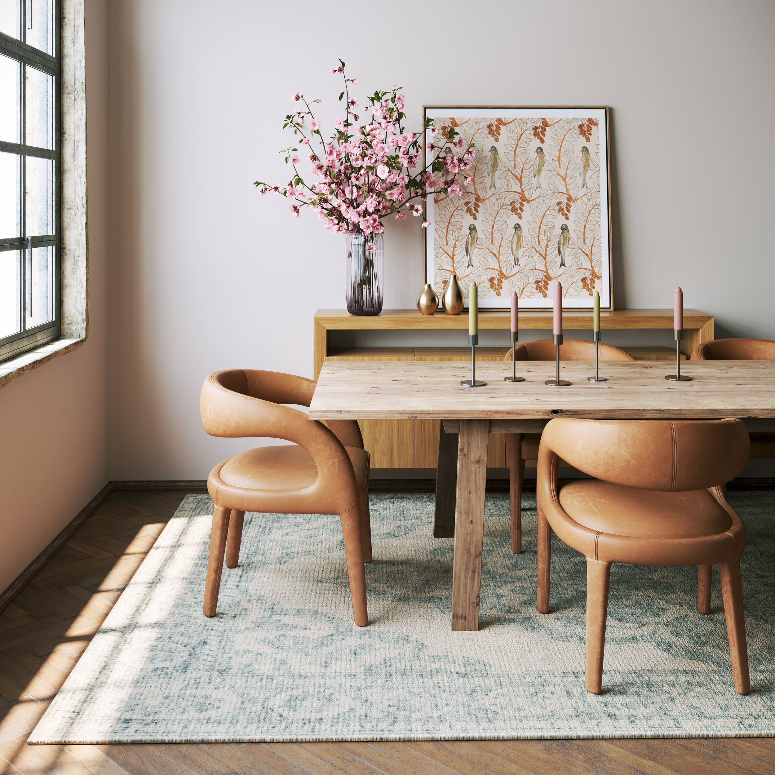 Hand-Tufted Ornate Border Wool-Blend Rug | Teal