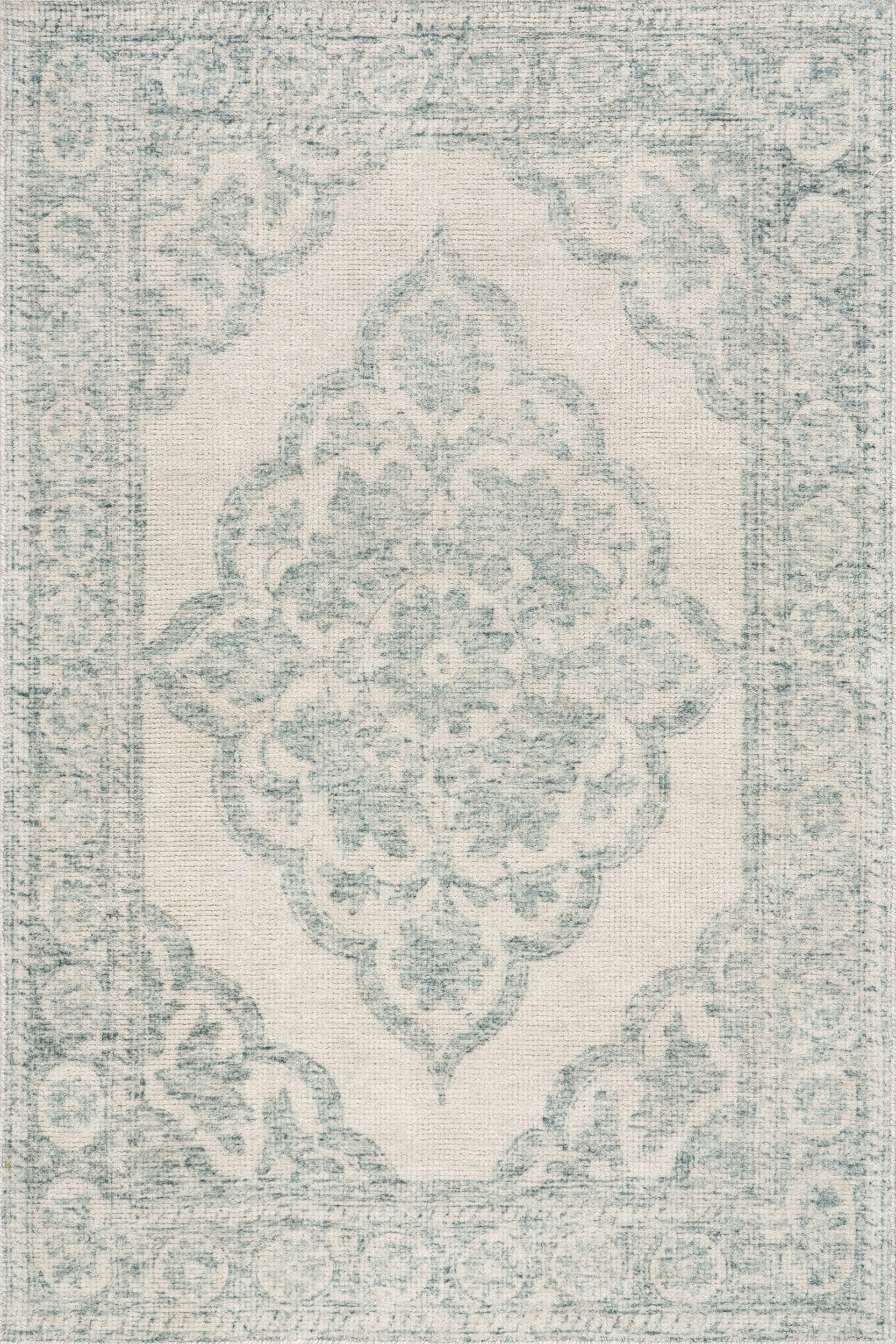 Isolated view of Teal Rectangle Istanbul Hand-Tufted Ornate Border Wool-Blend Rug, showcasing its design