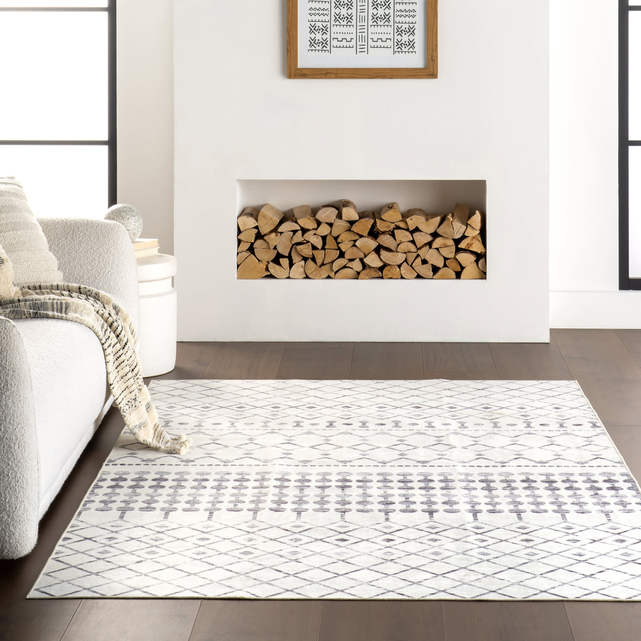Moroccan Trellis Spill Proof Washable Rug | Grey