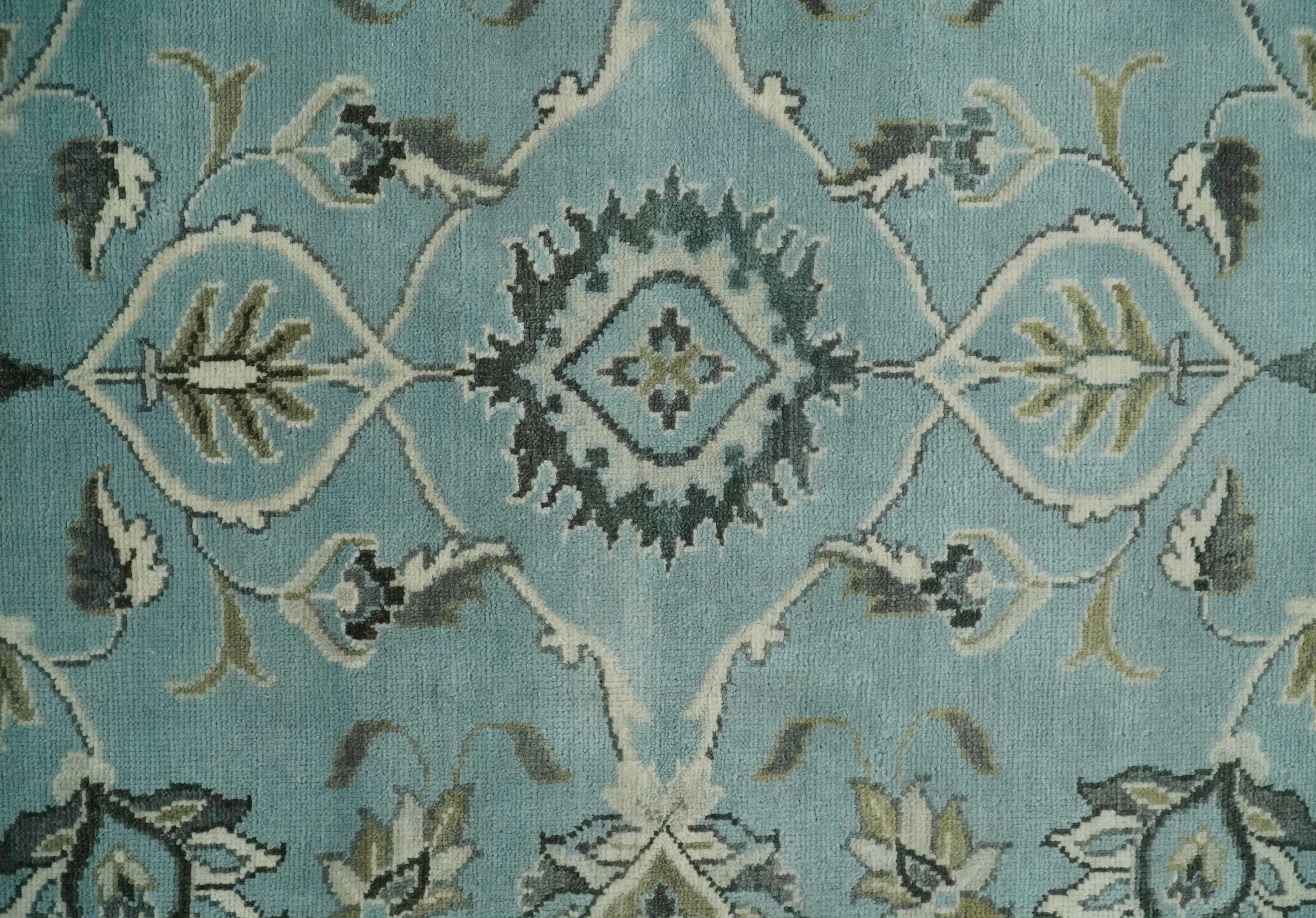 8x10 and 9x12 Antique Hand Knotted Blue and Ivory Traditional Vintage Persian Oushak Wool Rug | TRDCP998912 - The Mayfair Hall