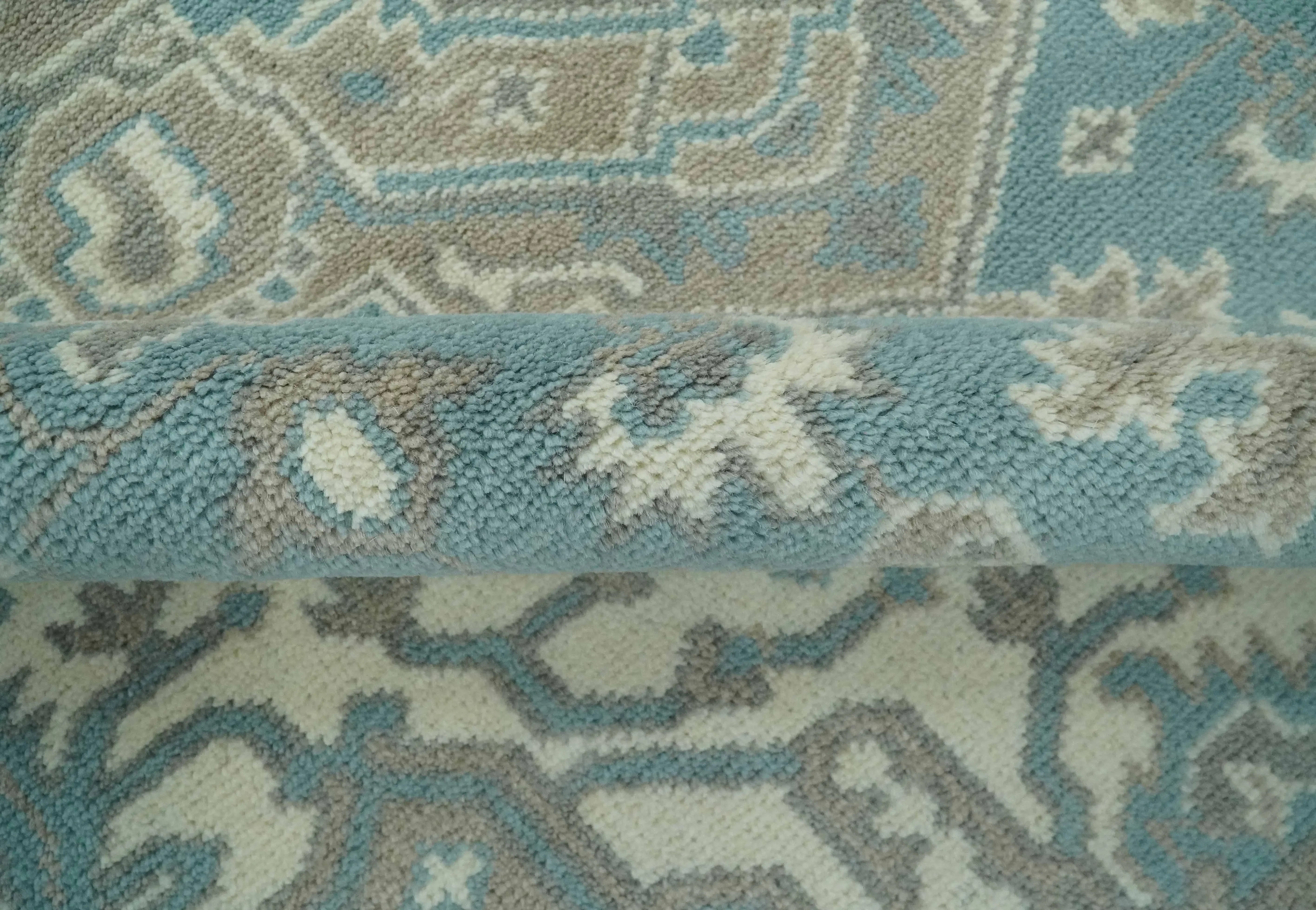 Custom Made Hand Knotted Blue, Ivory, Camel and Gray Traditional Heriz wool rug - The Mayfair Hall