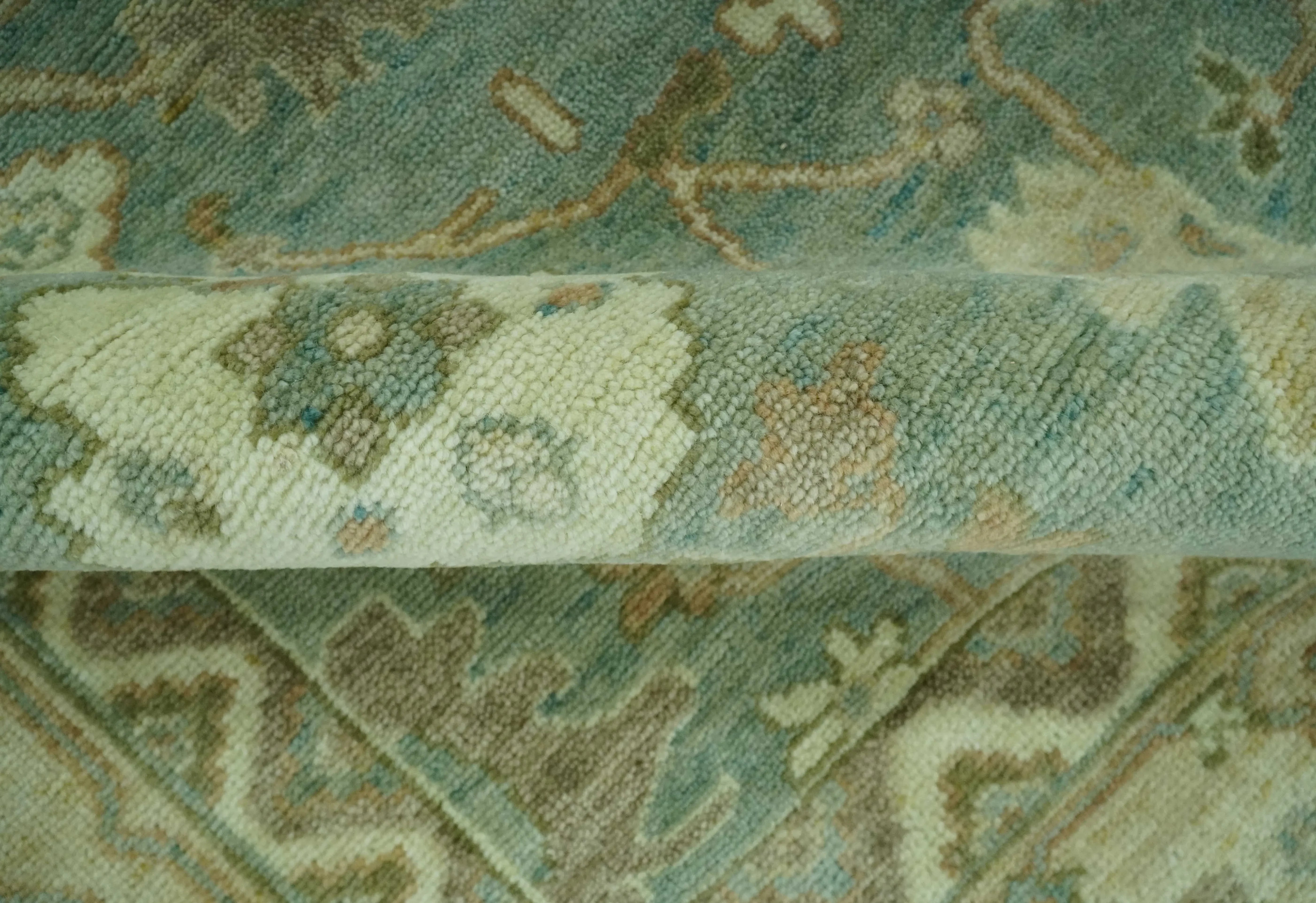 Antique design Green and Beige Traditional Oriental Oushak Custom Made wool area rug - The Mayfair Hall