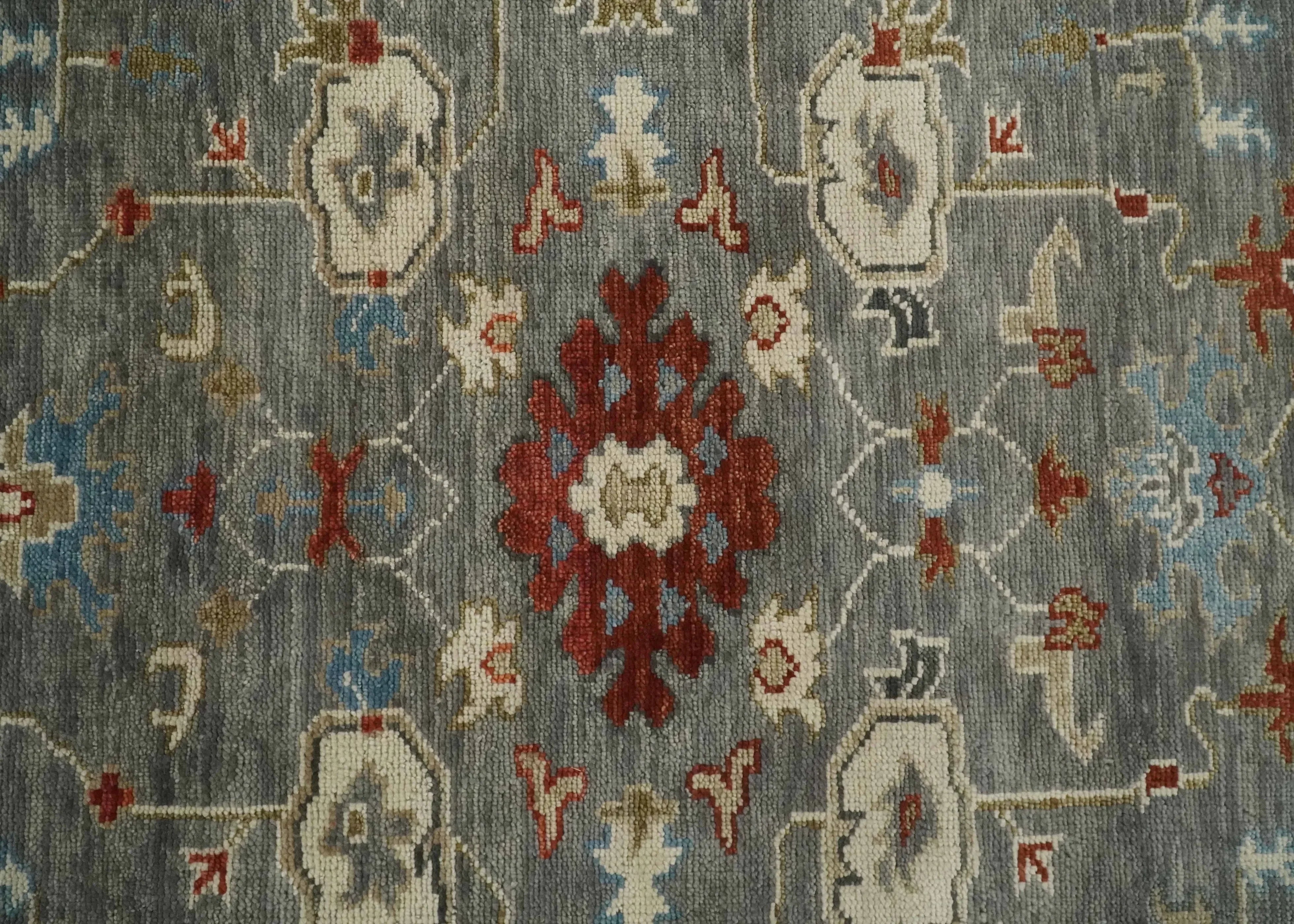 Hand Knotted Living Room Rug Charcoal, Red and Beige Traditional Vintage Style Custom Made Wool Area Rug - The Mayfair Hall