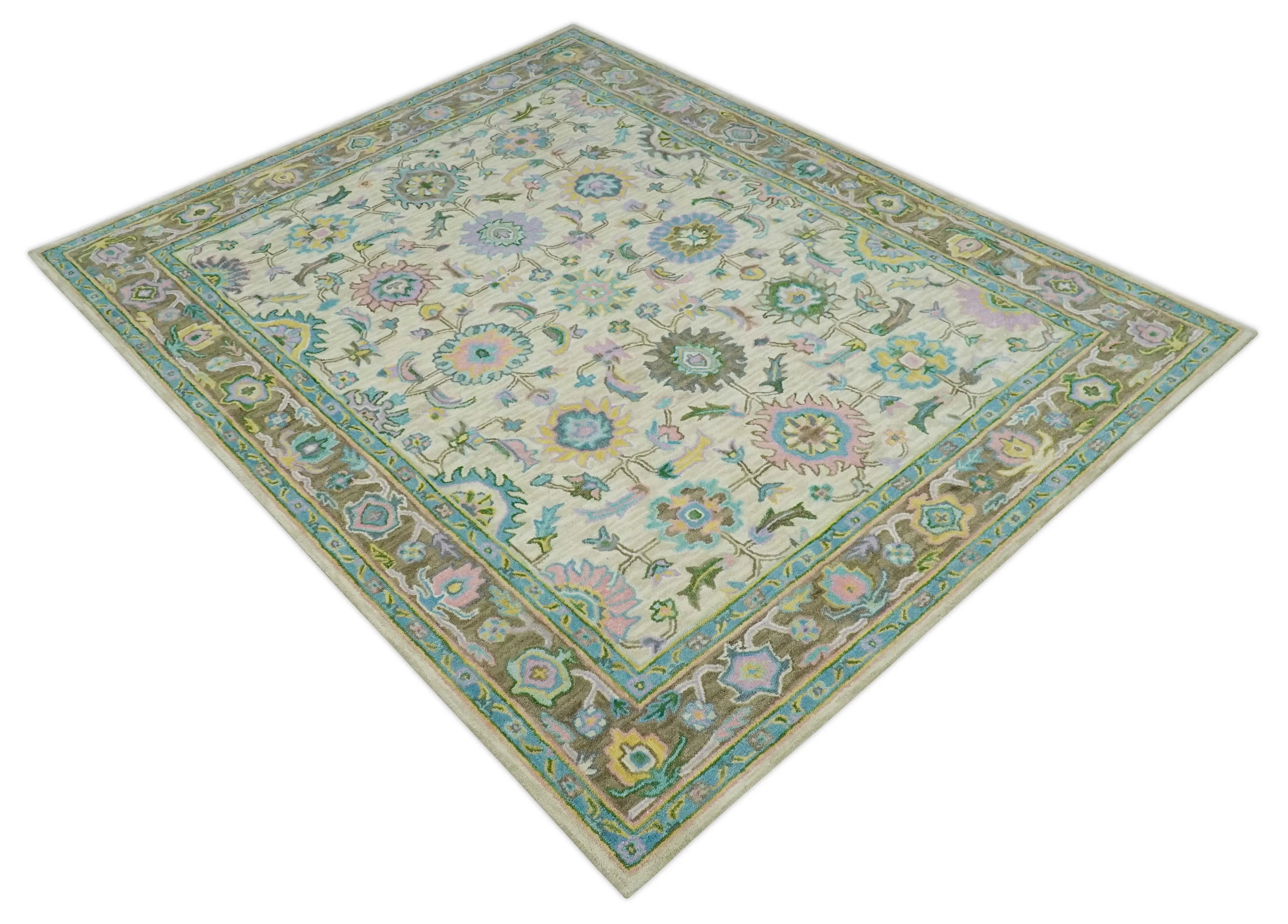 Custom Made Beige, Blue and Purple Traditional Floral Hand Tufted wool rug - The Mayfair Hall