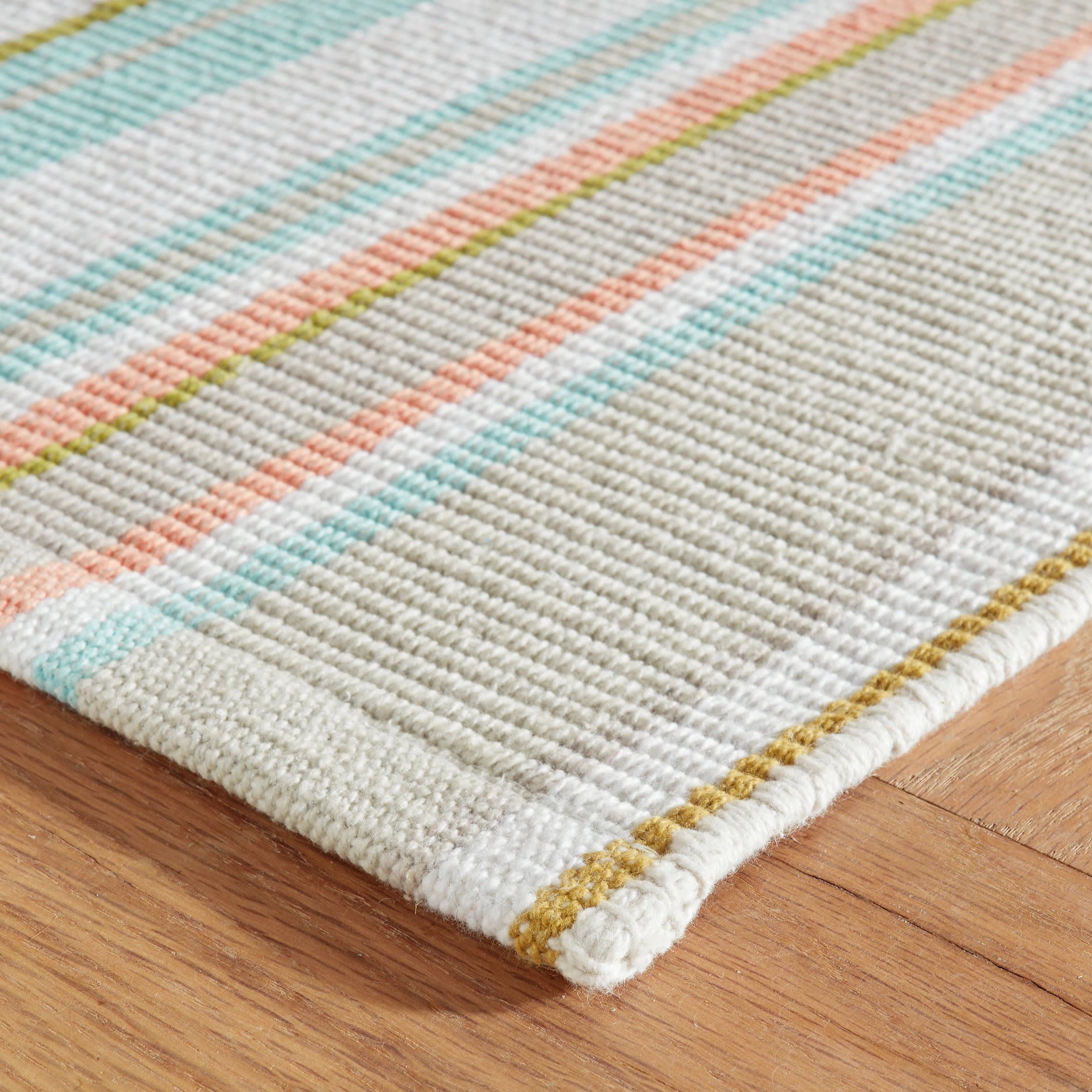 Daphne Stripe Handwoven Cotton Rug | Sky