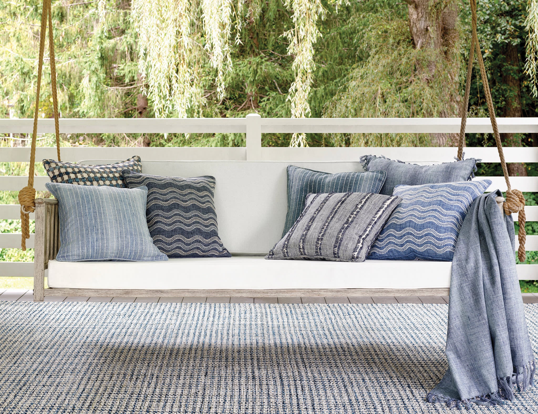 Rugby Stripe Handwoven Indoor/Outdoor Rug | Denim