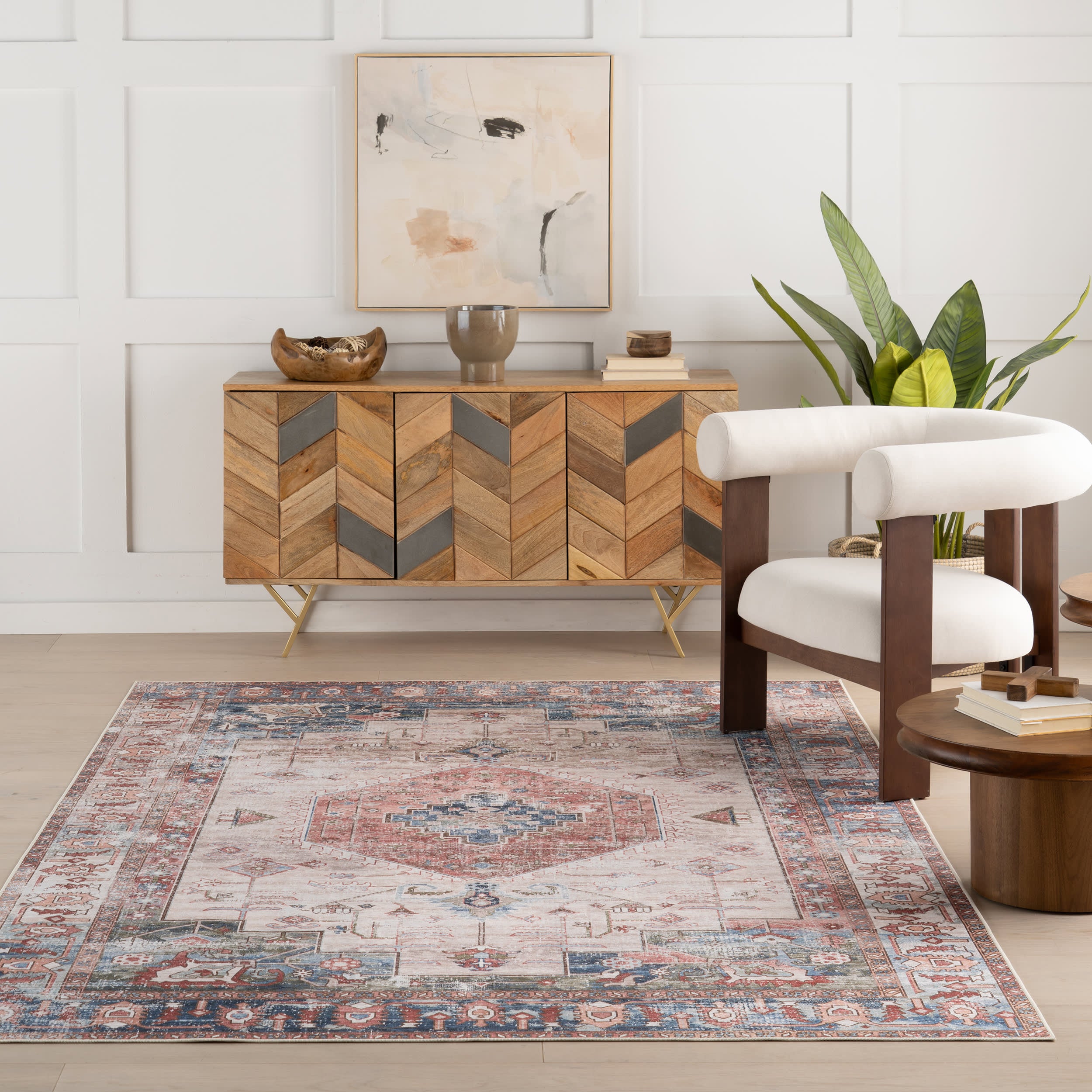 Runic Medallion Spill Proof Washable Rug | Brick