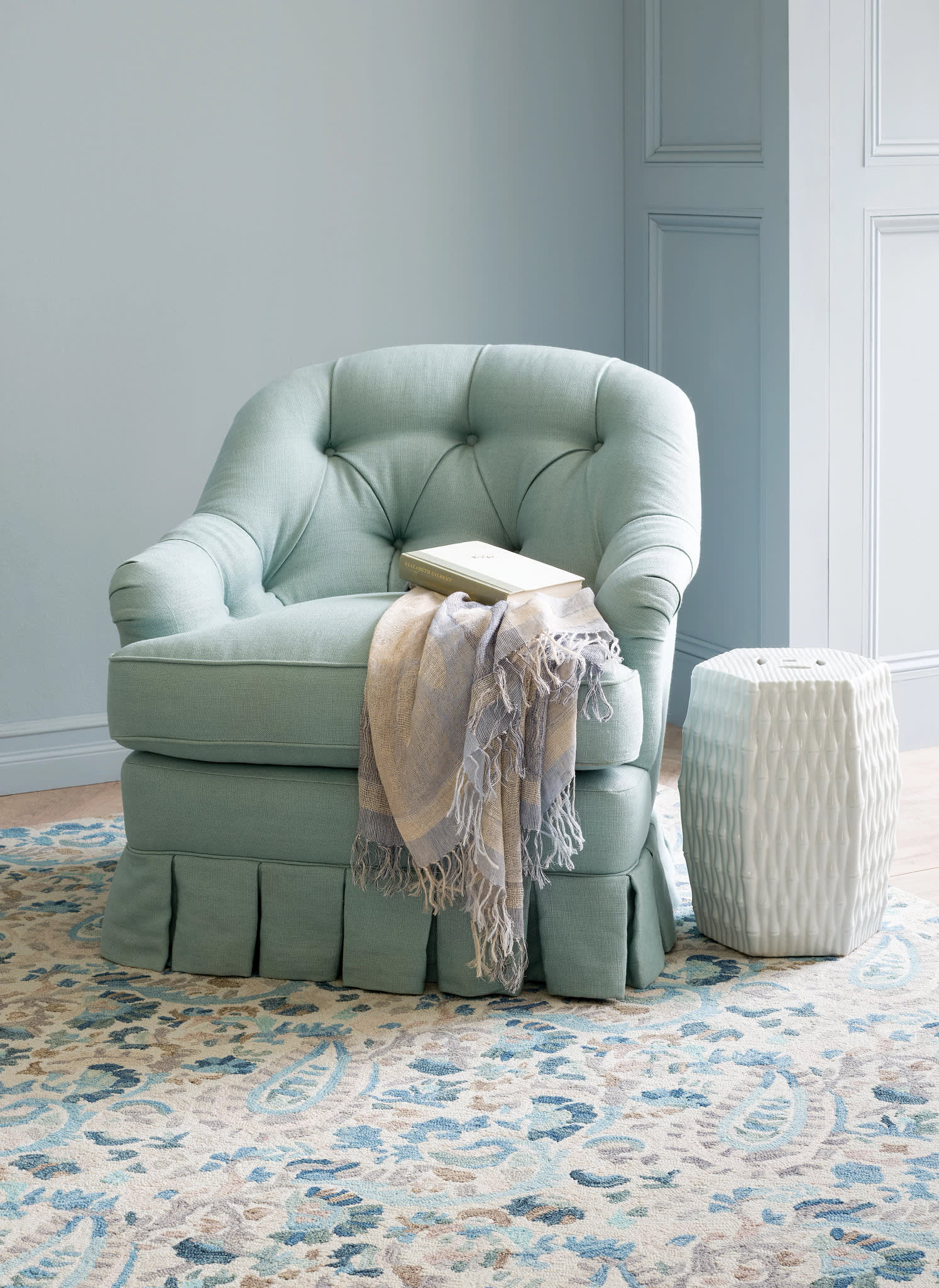 Ines Hand Micro Hooked Wool Rug | Blue