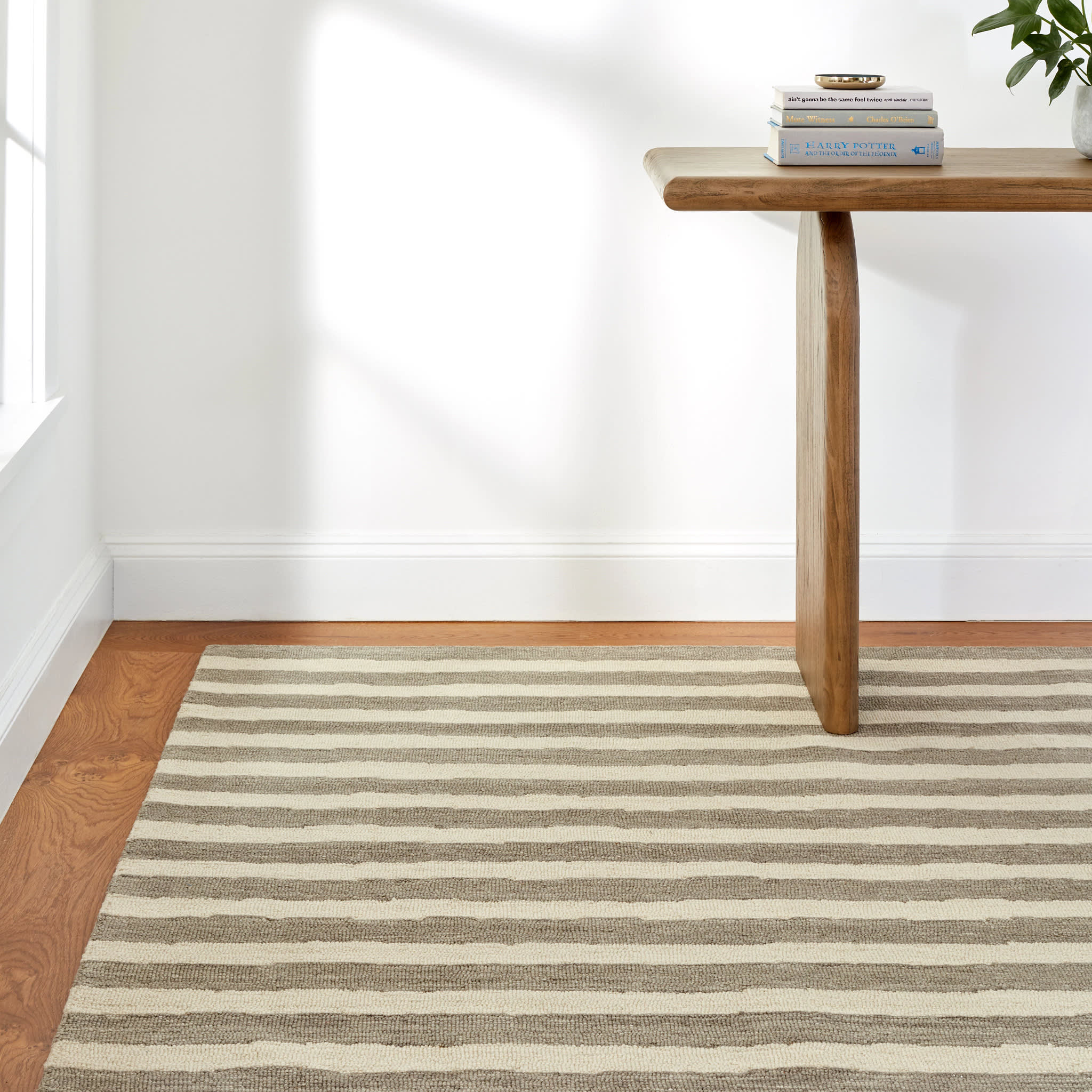 Silas Stripe Hand Micro Hooked Wool Rug | Grey