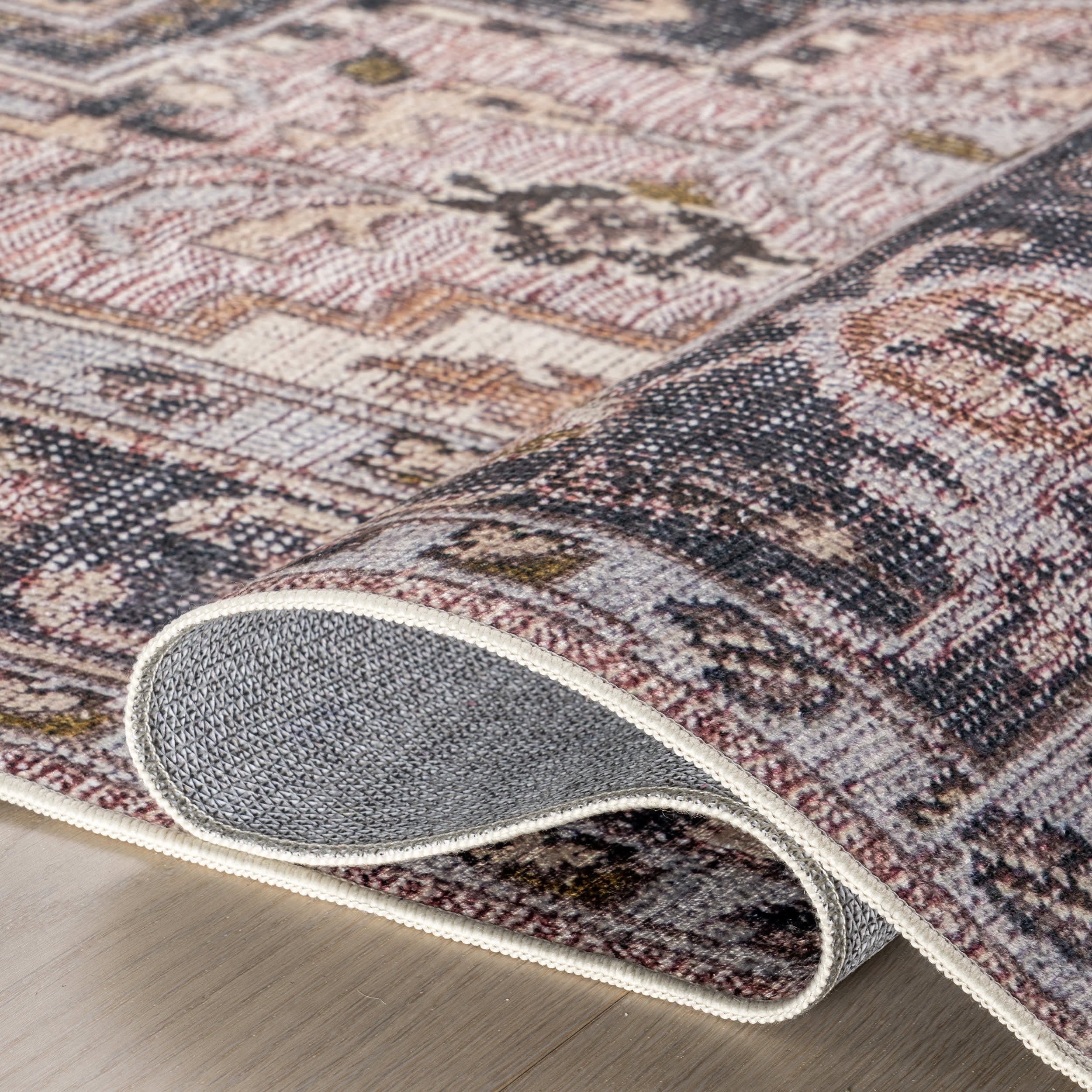 Jewel Medallion Spill Proof Washable Rug | Light Pink