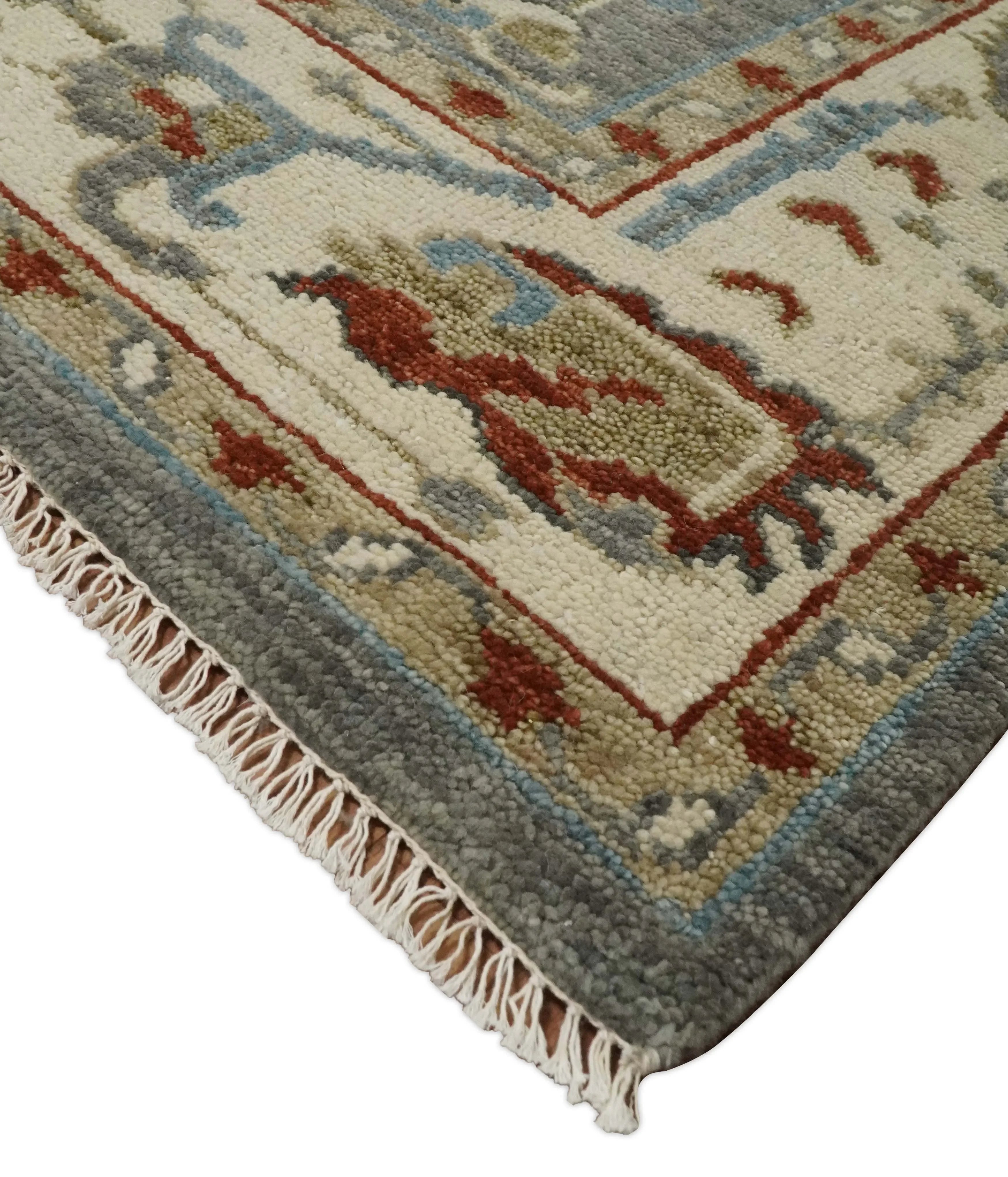 Hand Knotted Living Room Rug Charcoal, Red and Beige Traditional Vintage Style Custom Made Wool Area Rug - The Mayfair Hall