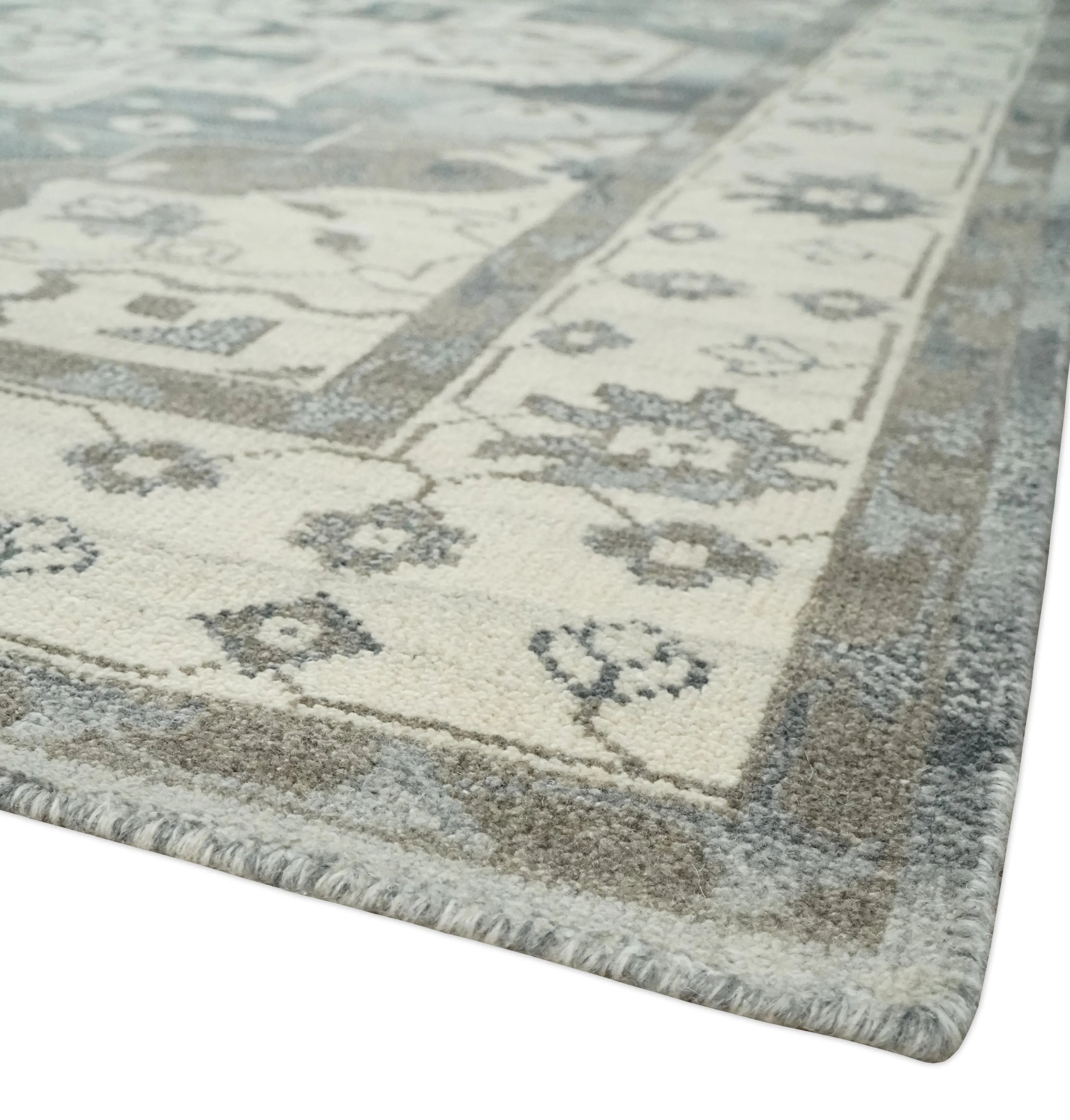 Custom Made Hand Knotted Ivory, Charcoal and Gray Traditional Medallion Natural Wool Area Rug, Kids, Living Room and Bedroom Rug - The Mayfair Hall