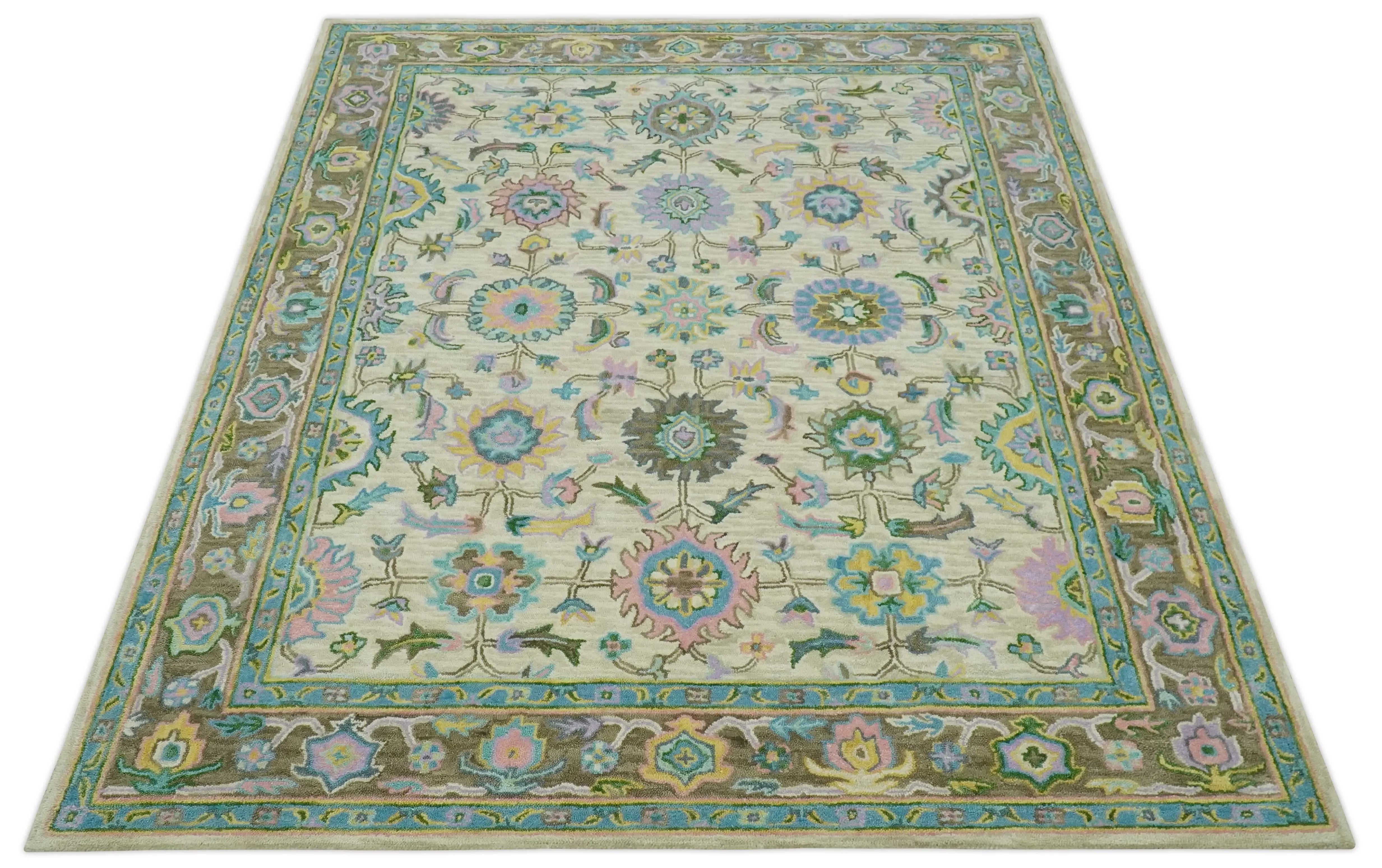 Custom Made Beige, Blue and Purple Traditional Floral Hand Tufted wool rug - The Mayfair Hall