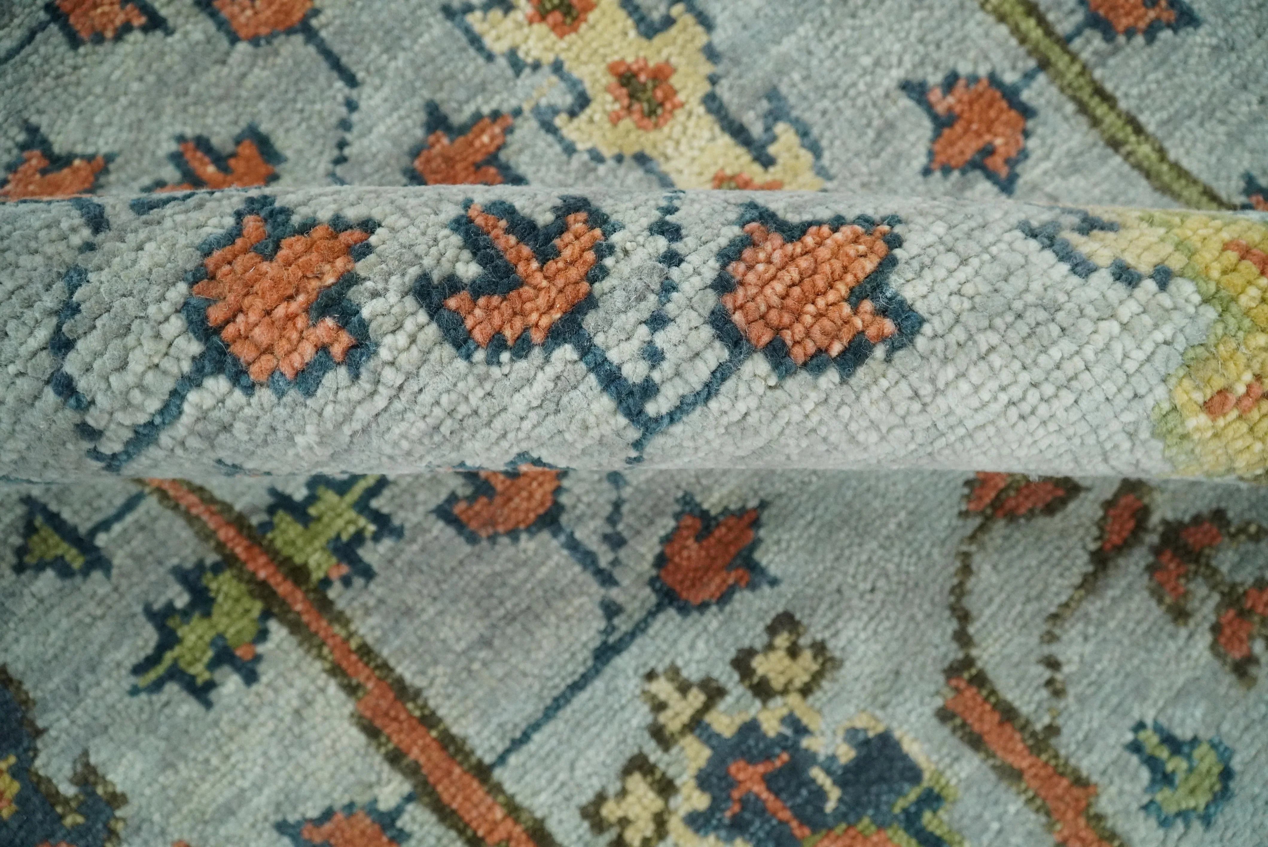 Hand Knotted Rust and Blue Traditional Turkish Vintage Multi Size Wool Rug - The Mayfair Hall