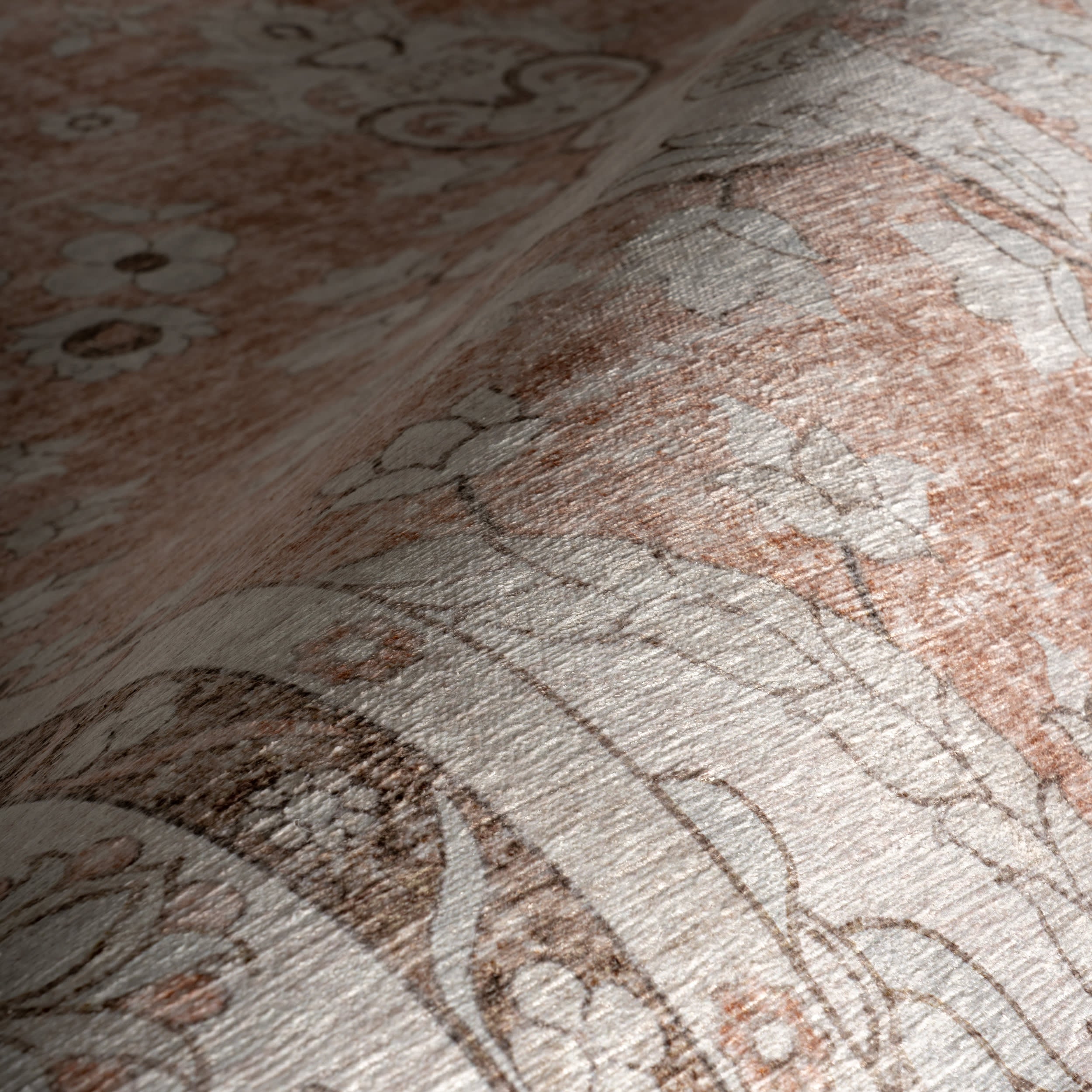 Faded Rosette Spill Proof Washable Rug | Peach