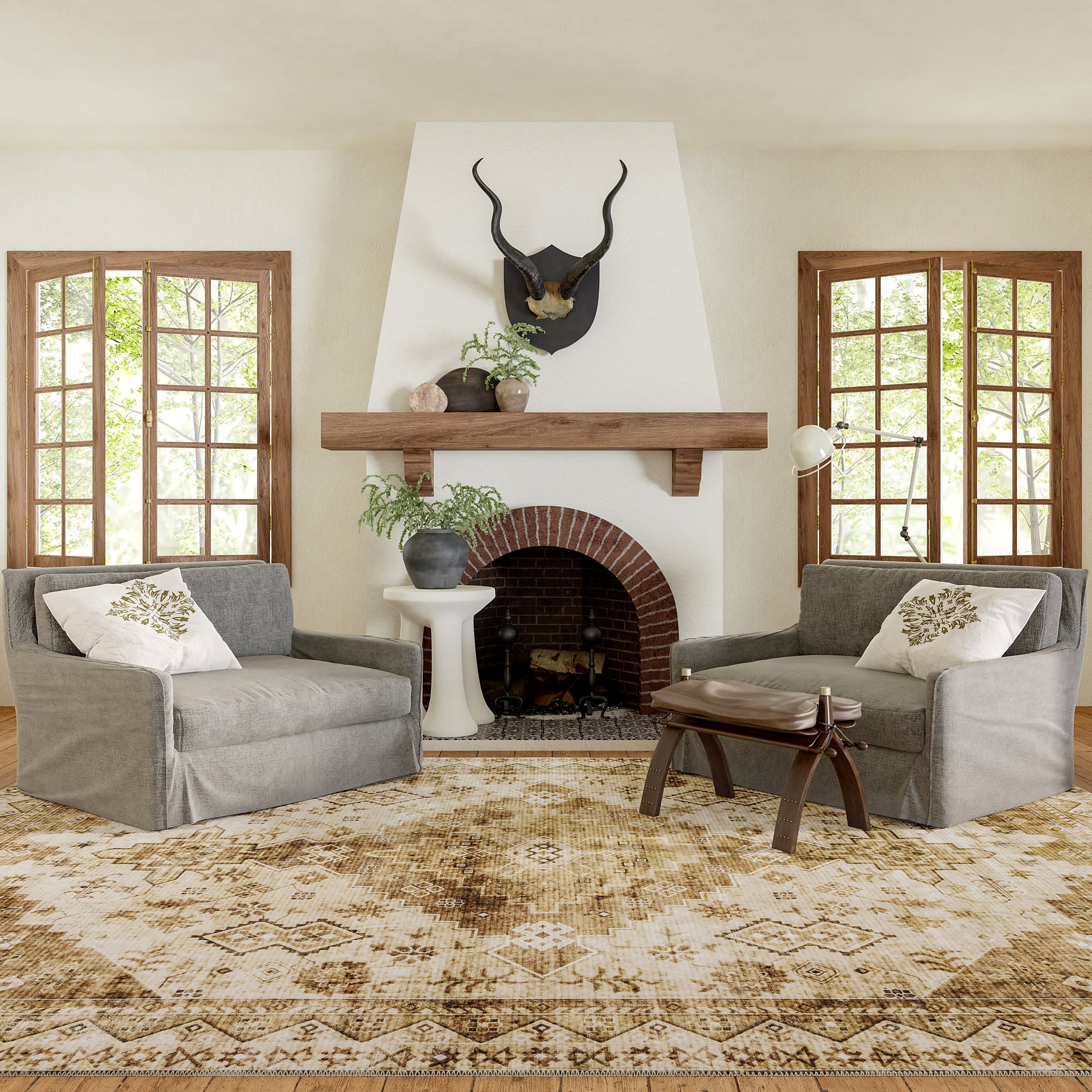 Jessamine Spill Proof Washable Geometric Rug | Tan