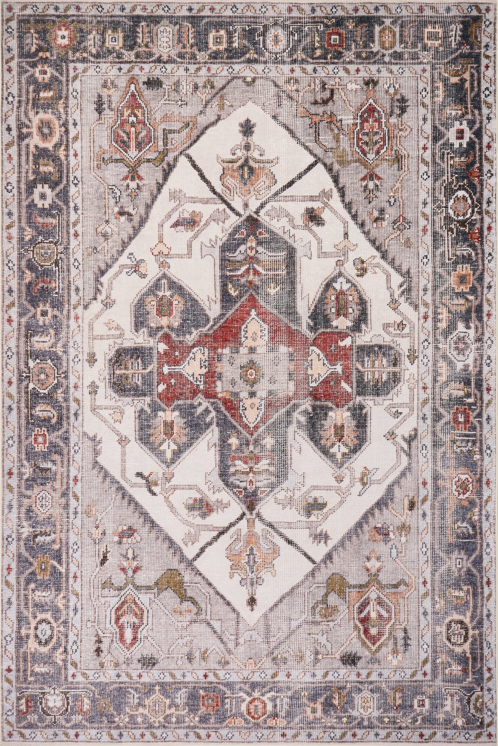 Isolated view of Beige Runner Crystalline Medallion Spill Proof Washable Rug, showcasing its design