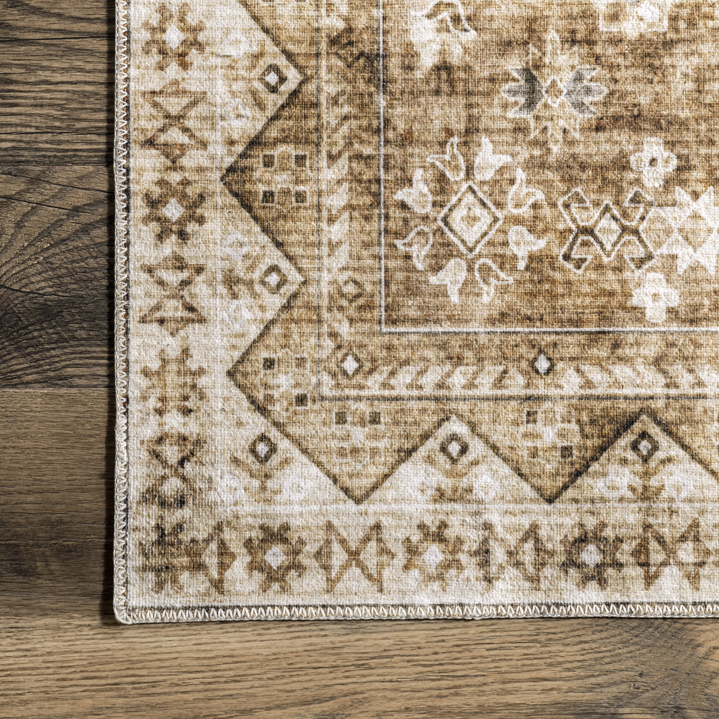 Jessamine Spill Proof Washable Geometric Rug | Tan