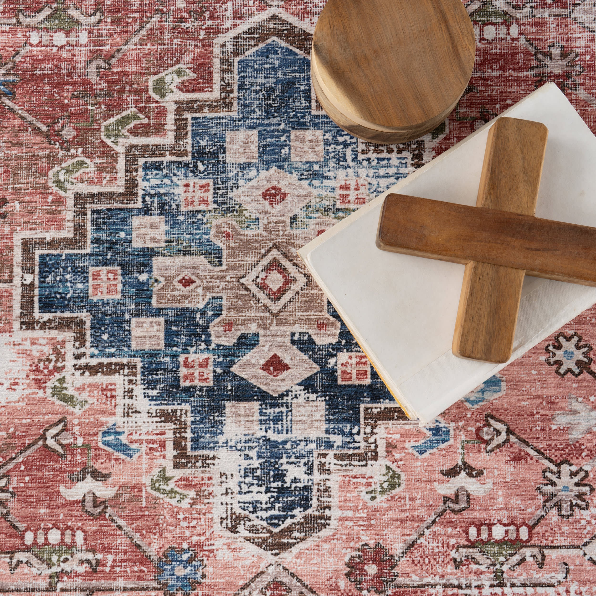 Runic Medallion Spill Proof Washable Rug | Brick