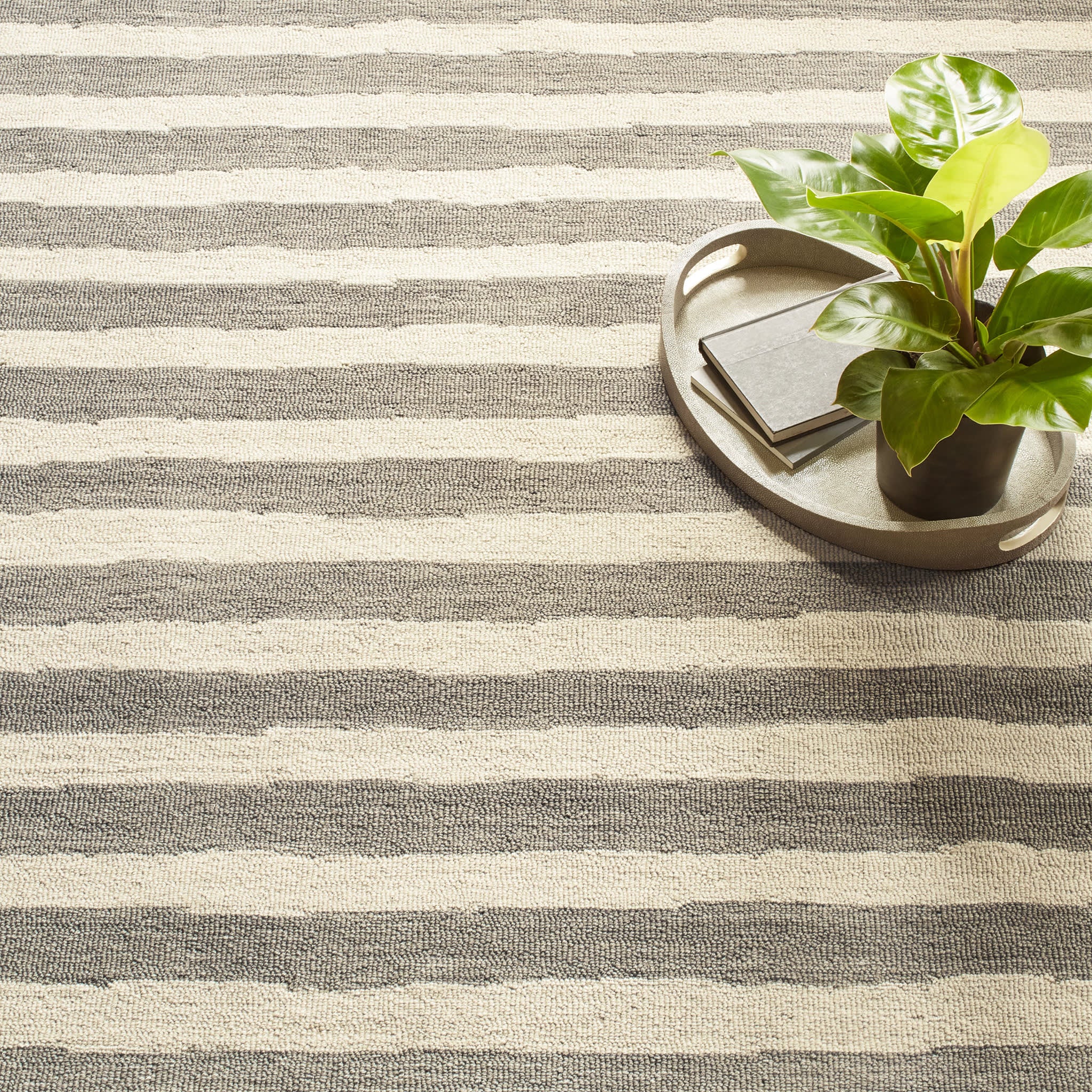 Silas Stripe Hand Micro Hooked Wool Rug | Grey