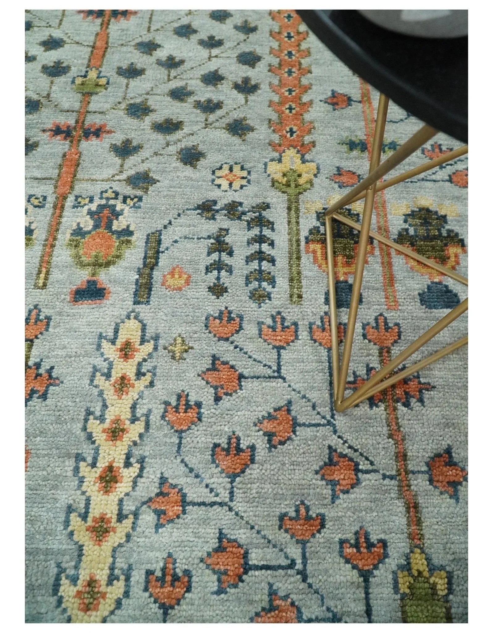 Hand Knotted Rust and Blue Traditional Turkish Vintage Multi Size Wool Rug - The Mayfair Hall