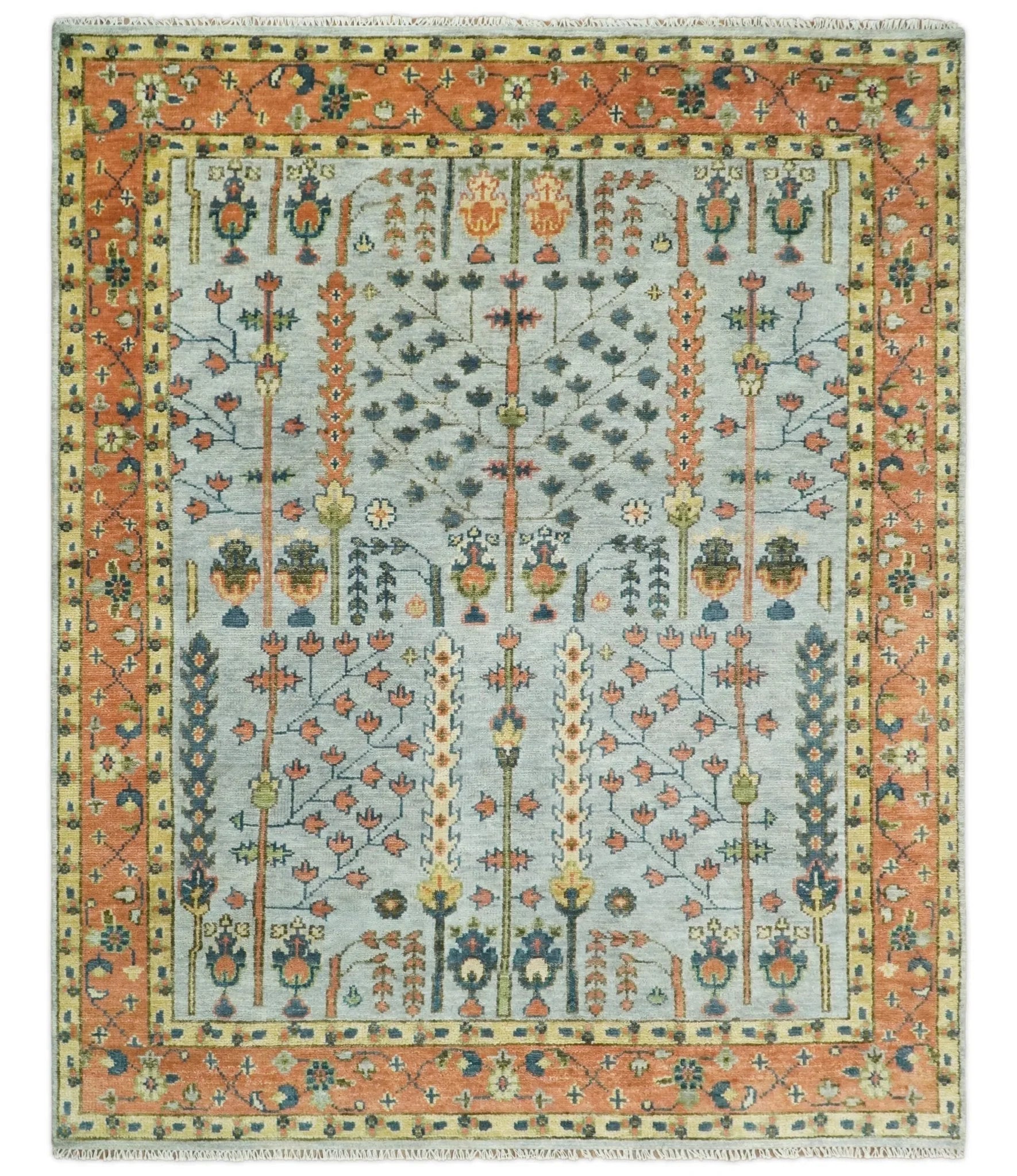 Hand Knotted Rust and Blue Traditional Turkish Vintage Multi Size Wool Rug - The Mayfair Hall