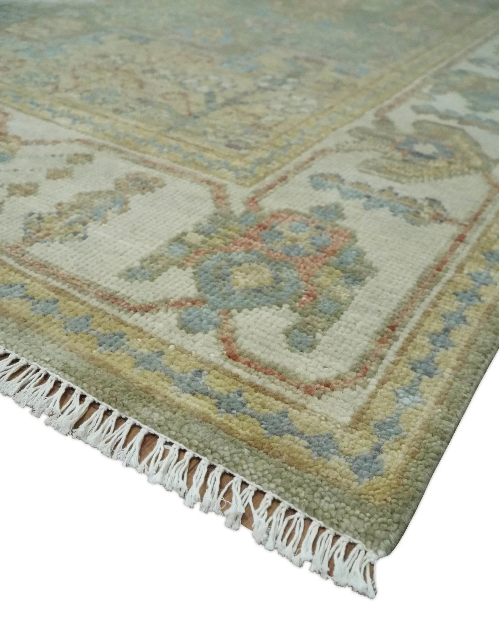 8x10 Hand Knotted Olive and Ivory Traditional Vintage Heriz Serapi Antique Wool Rug | TRDCP1076S - The Mayfair Hall