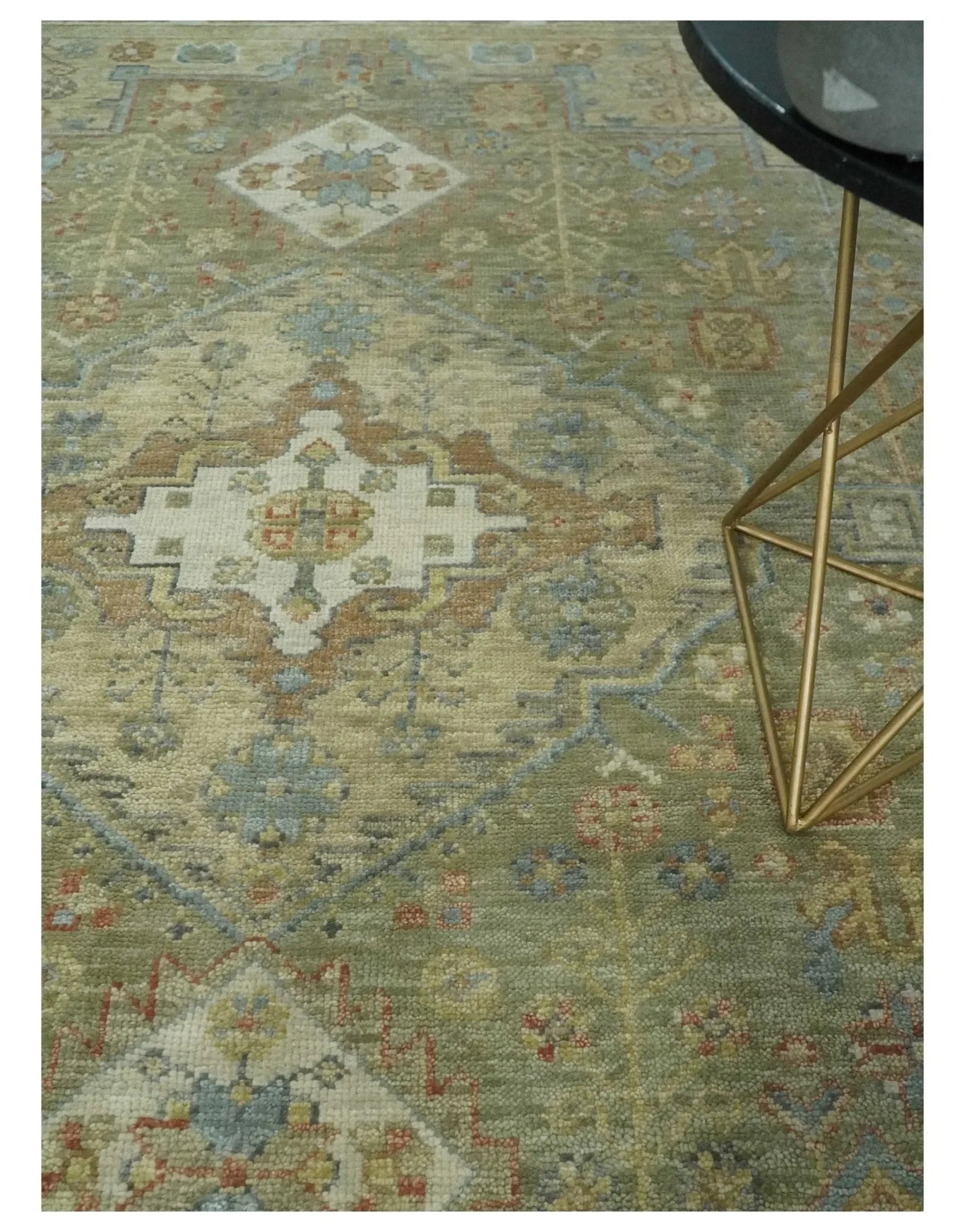 8x10 Hand Knotted Olive and Ivory Traditional Vintage Heriz Serapi Antique Wool Rug | TRDCP1076S - The Mayfair Hall