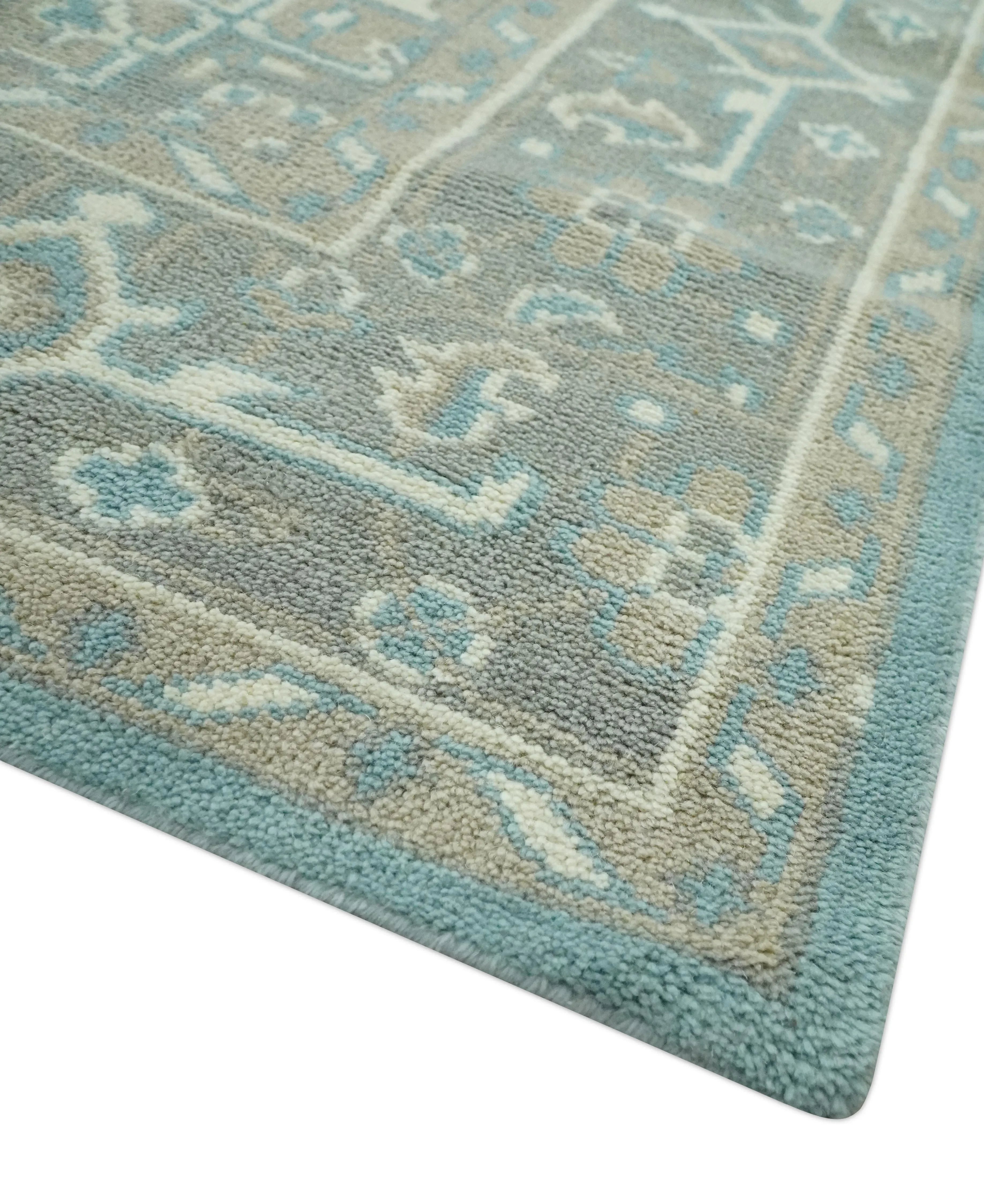 Custom Made Hand Knotted Blue, Ivory, Camel and Gray Traditional Heriz wool rug - The Mayfair Hall