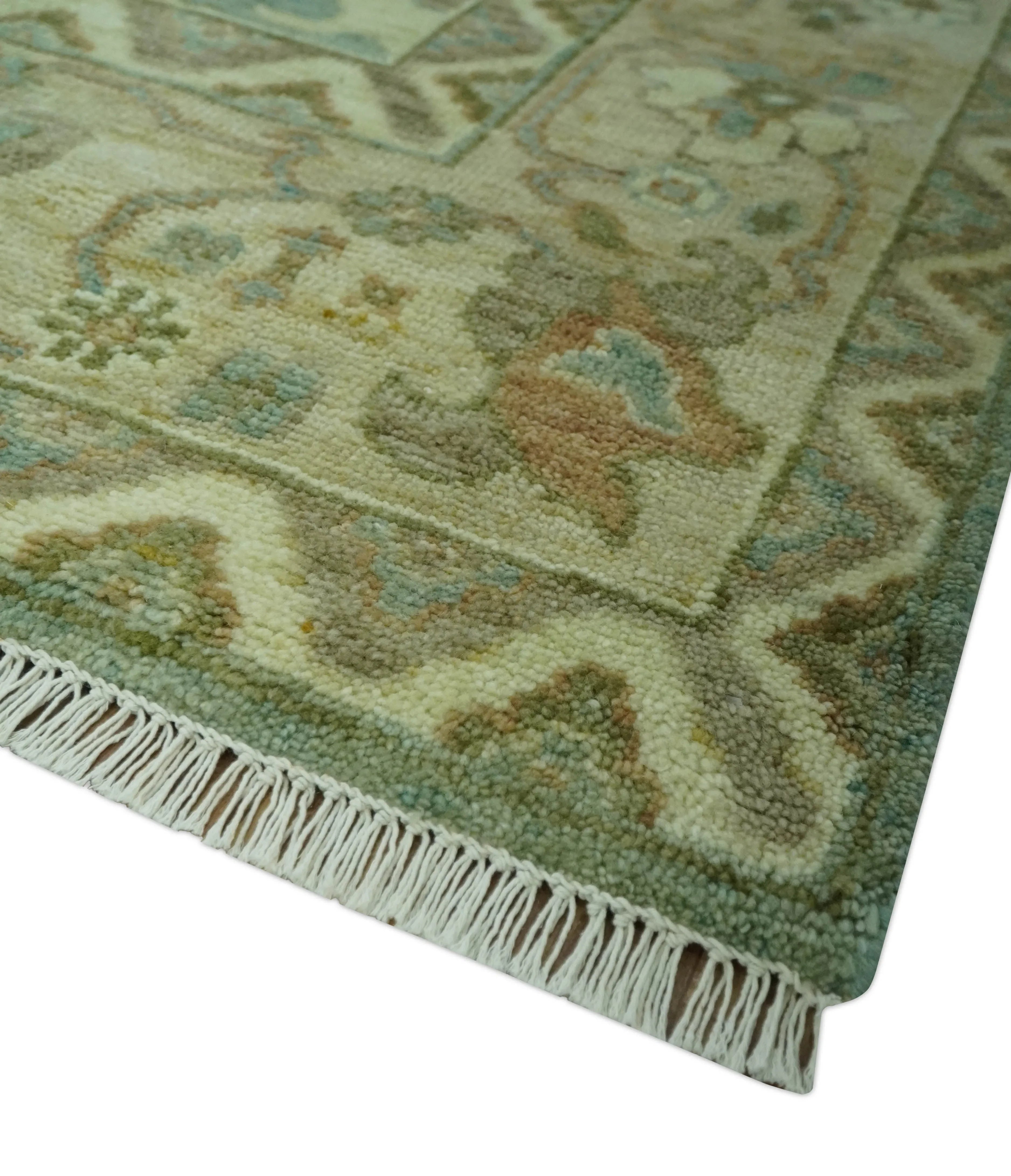 Antique design Green and Beige Traditional Oriental Oushak Custom Made wool area rug - The Mayfair Hall