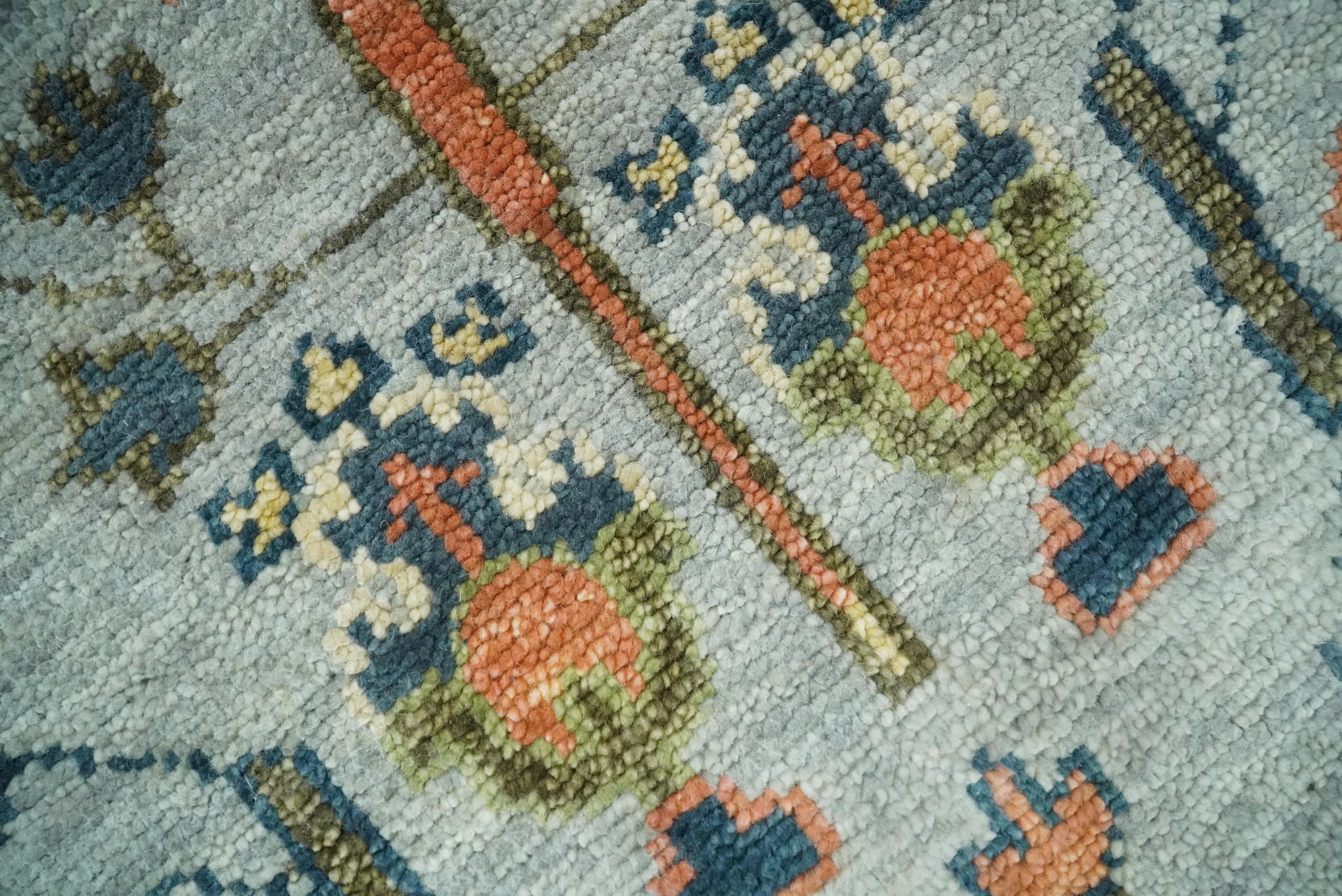 Hand Knotted Rust and Blue Traditional Turkish Vintage Multi Size Wool Rug - The Mayfair Hall